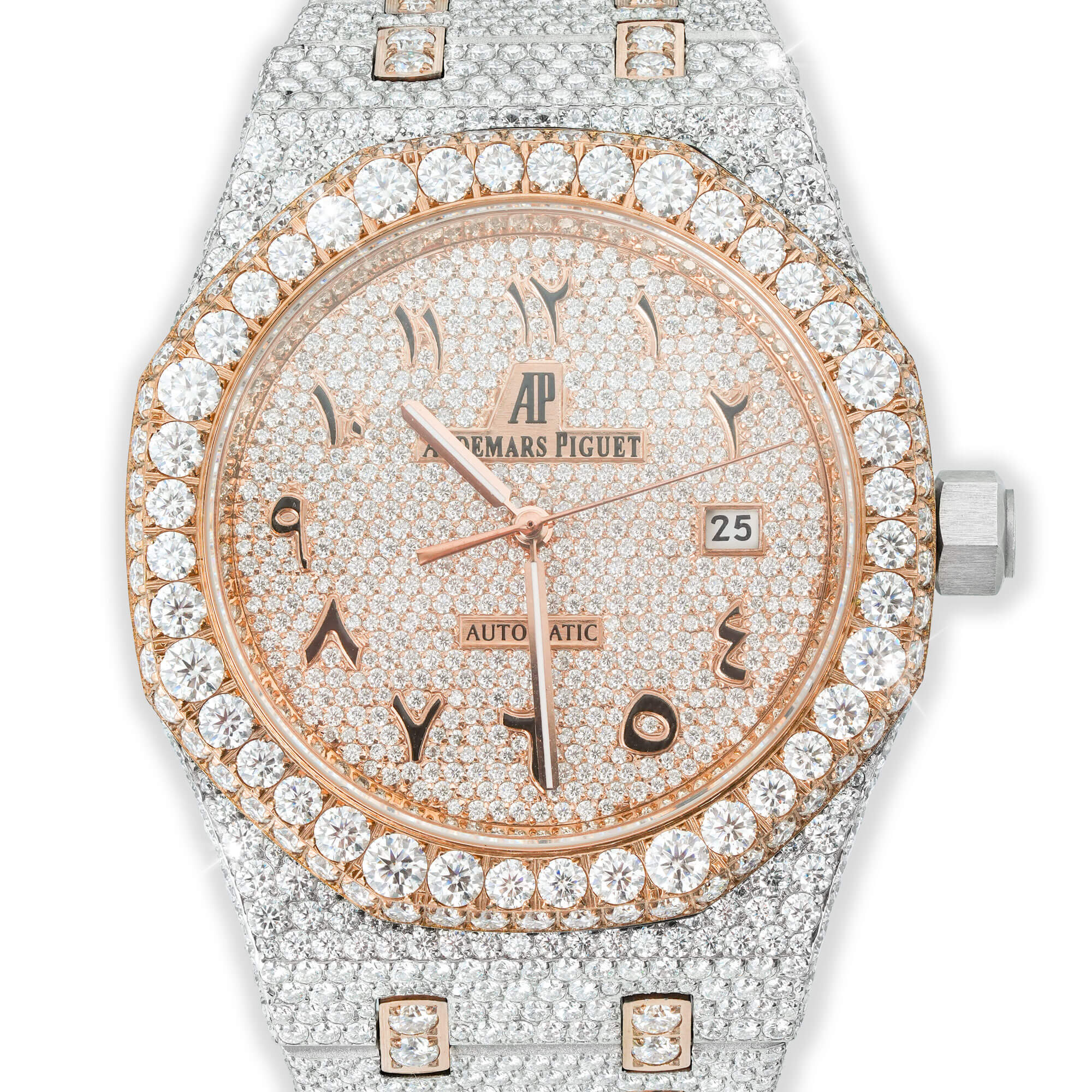 Full Pavé VVS Moissanite Watch | 41MM | White-Tone & Rose-Tone Finish – alternate product view 3