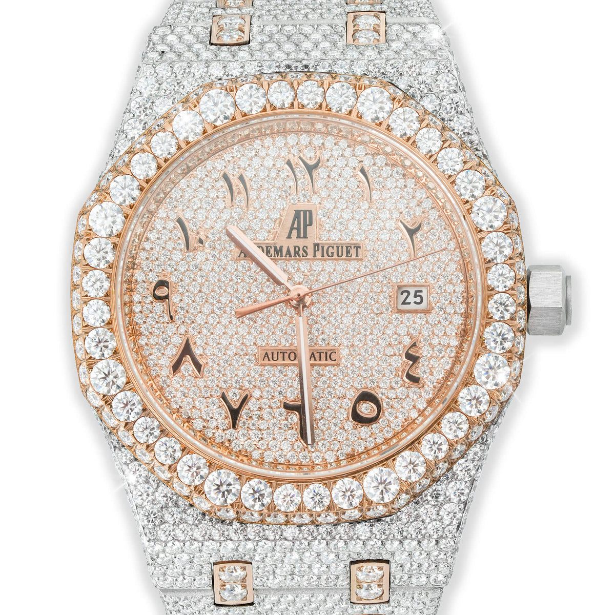 Full Pavé VVS Moissanite Watch | 41MM | White-Tone & Rose-Tone Finish – alternate product view 3