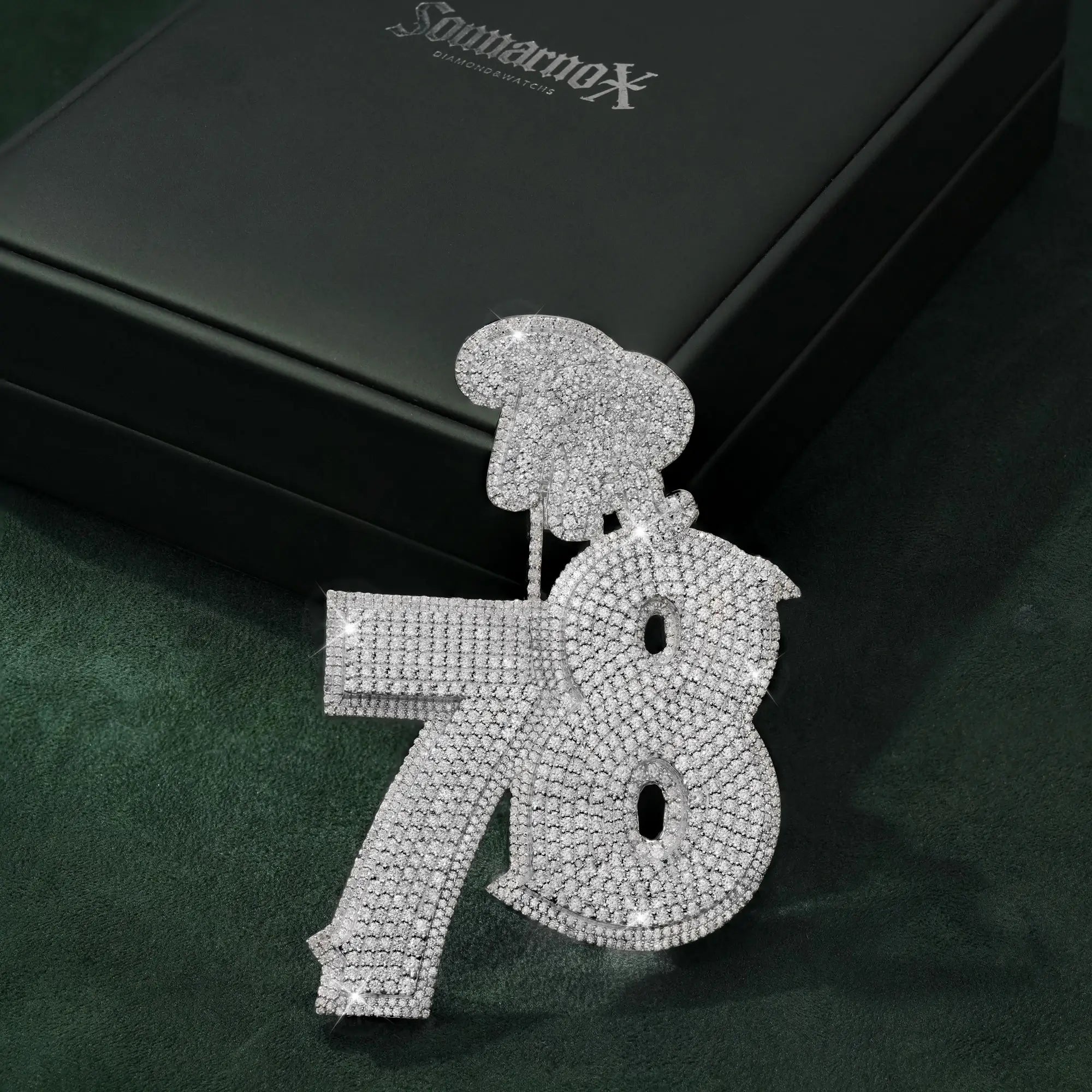 Heavy Iced 78 Number Pendant Drip Flooded Moissanite Bling Statement Charm – alternate product view 2