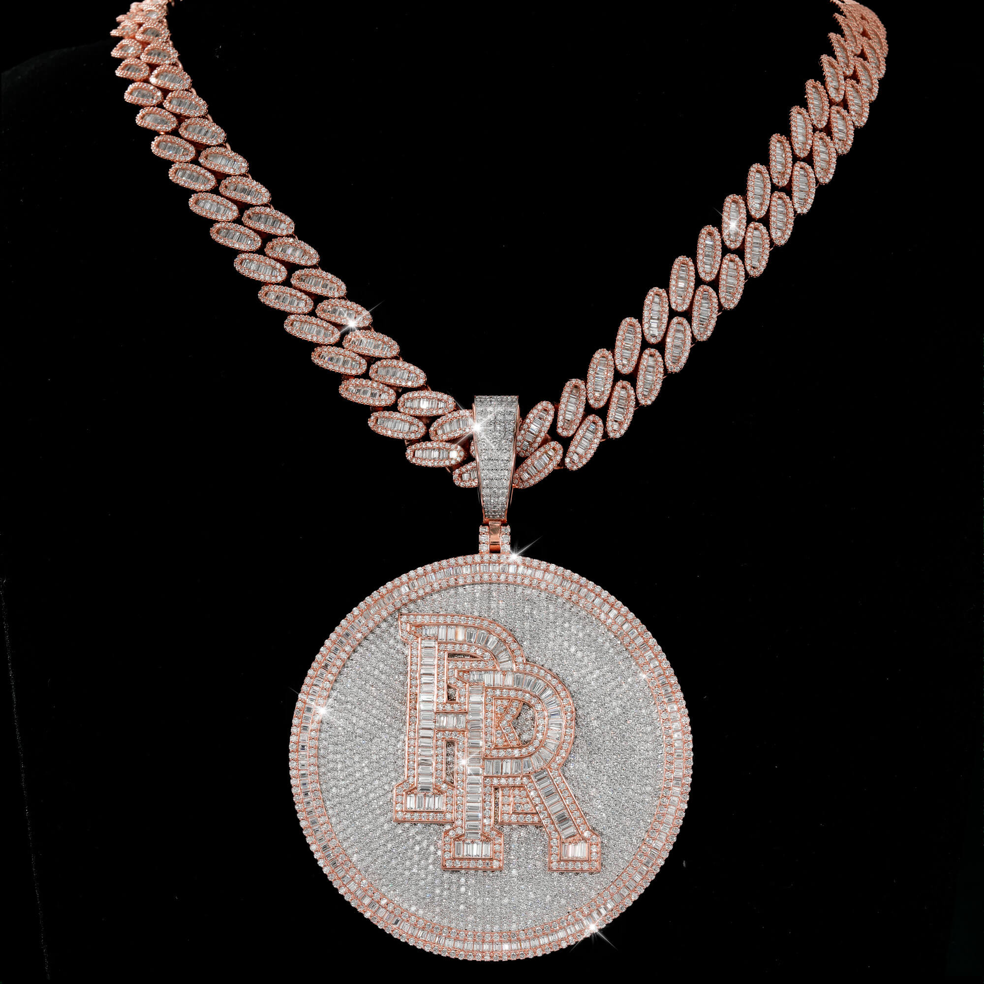 Custom Double Initial Pendant – Iced Out VVS Moissanite Round Disc Pendant – alternate product view 9