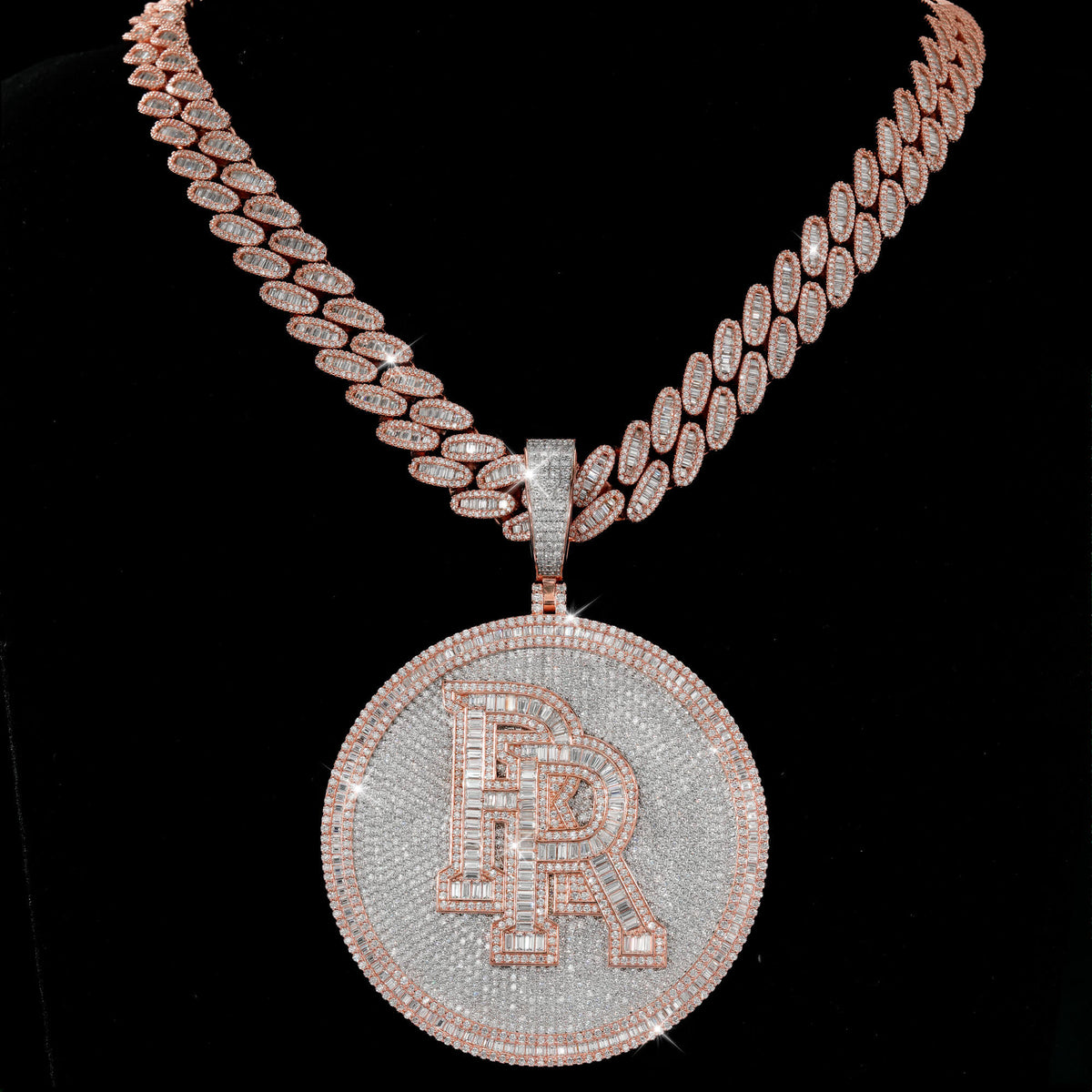Custom Double Initial Pendant – Iced Out VVS Moissanite Round Disc Pendant – alternate product view 9