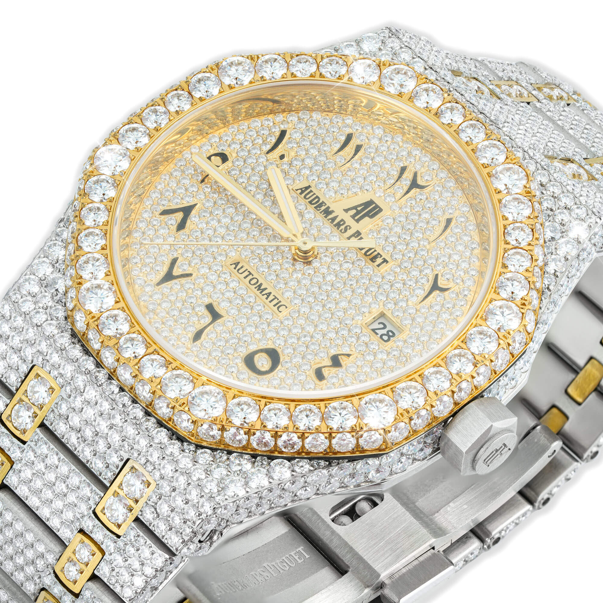 Full Pavé VVS Moissanite Watch | 41MM | White-Tone & Yellow-Tone Finish – alternate product view 2