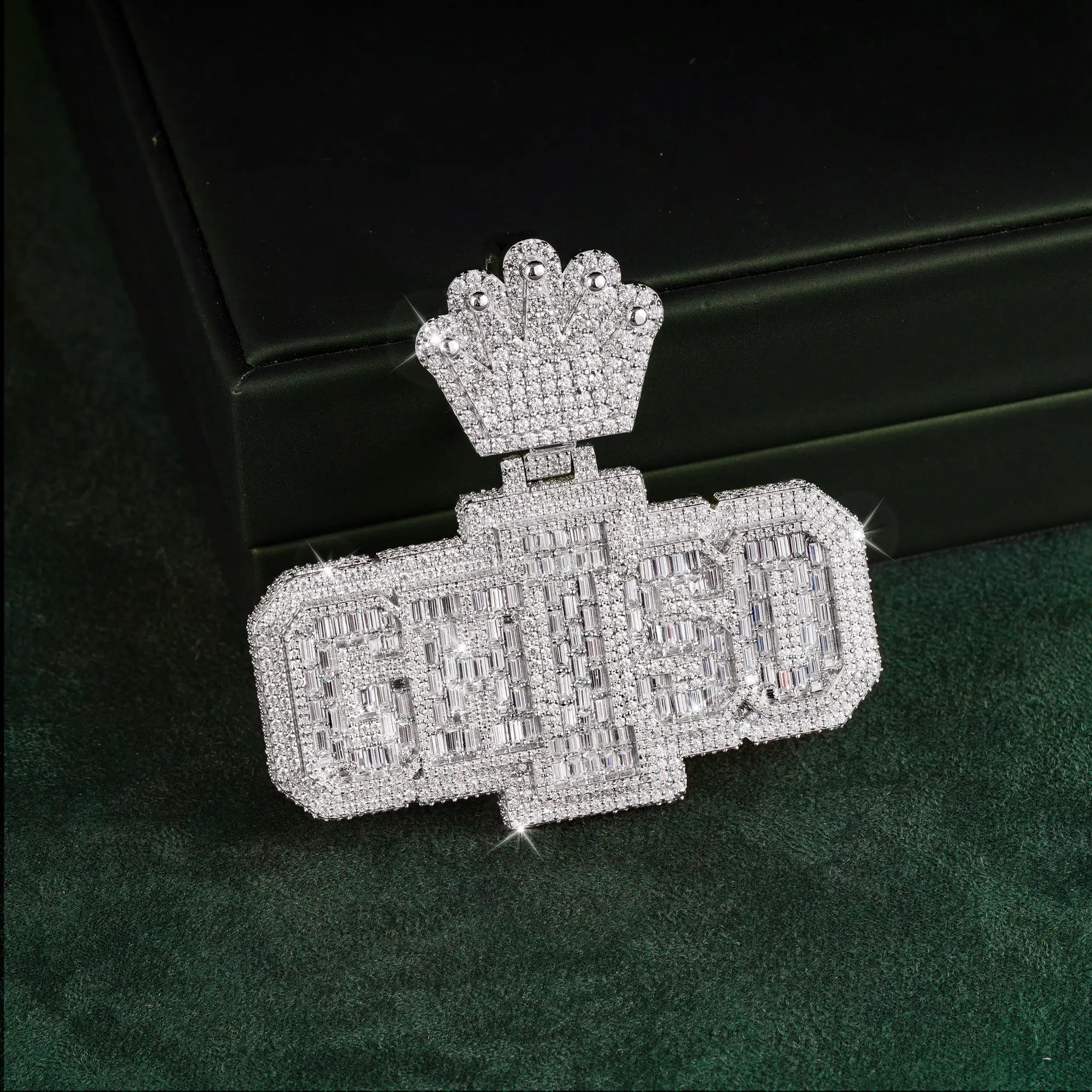 Iced GHISO Letter Pendant Baguette & Round Moissanite Fully Flooded Statement Piece – alternate product view 3