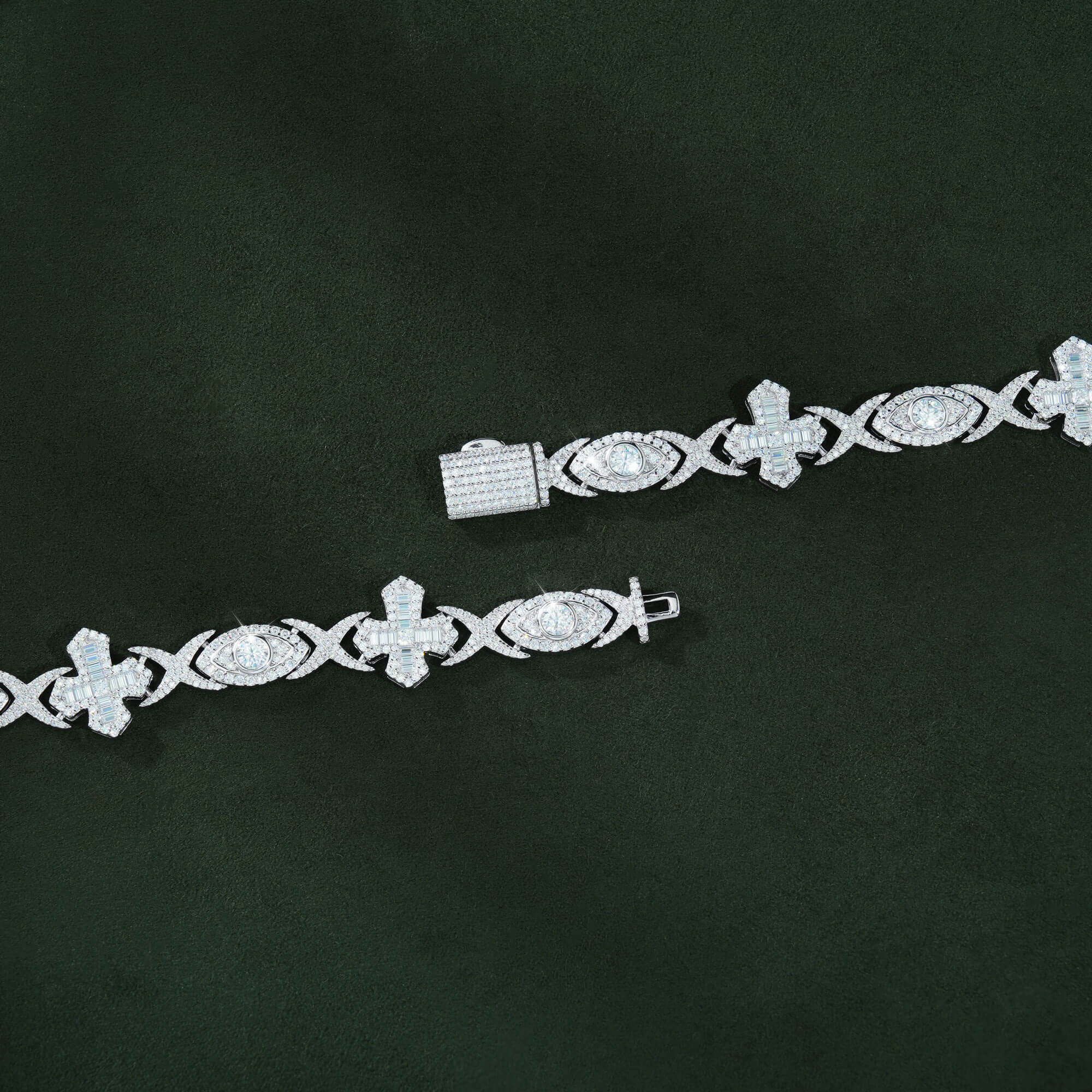 14MM Evil Eye & Cross VVS Moissanite Cuban Link Chain – alternate product view 3