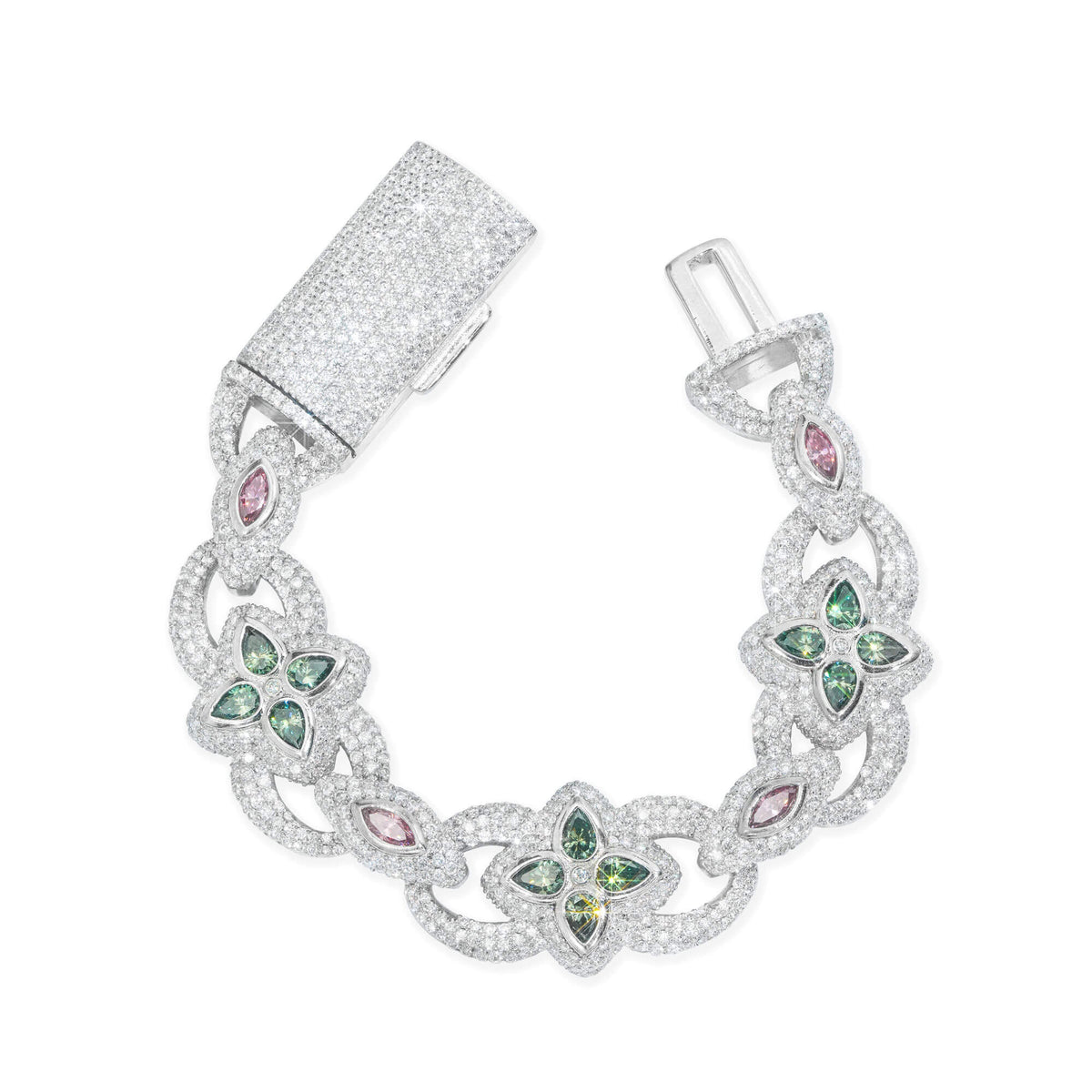 20MM Iced Out Blue-Green Moissanite Clover & Marquise Cut Cuban Bracelet – alternate product view 5