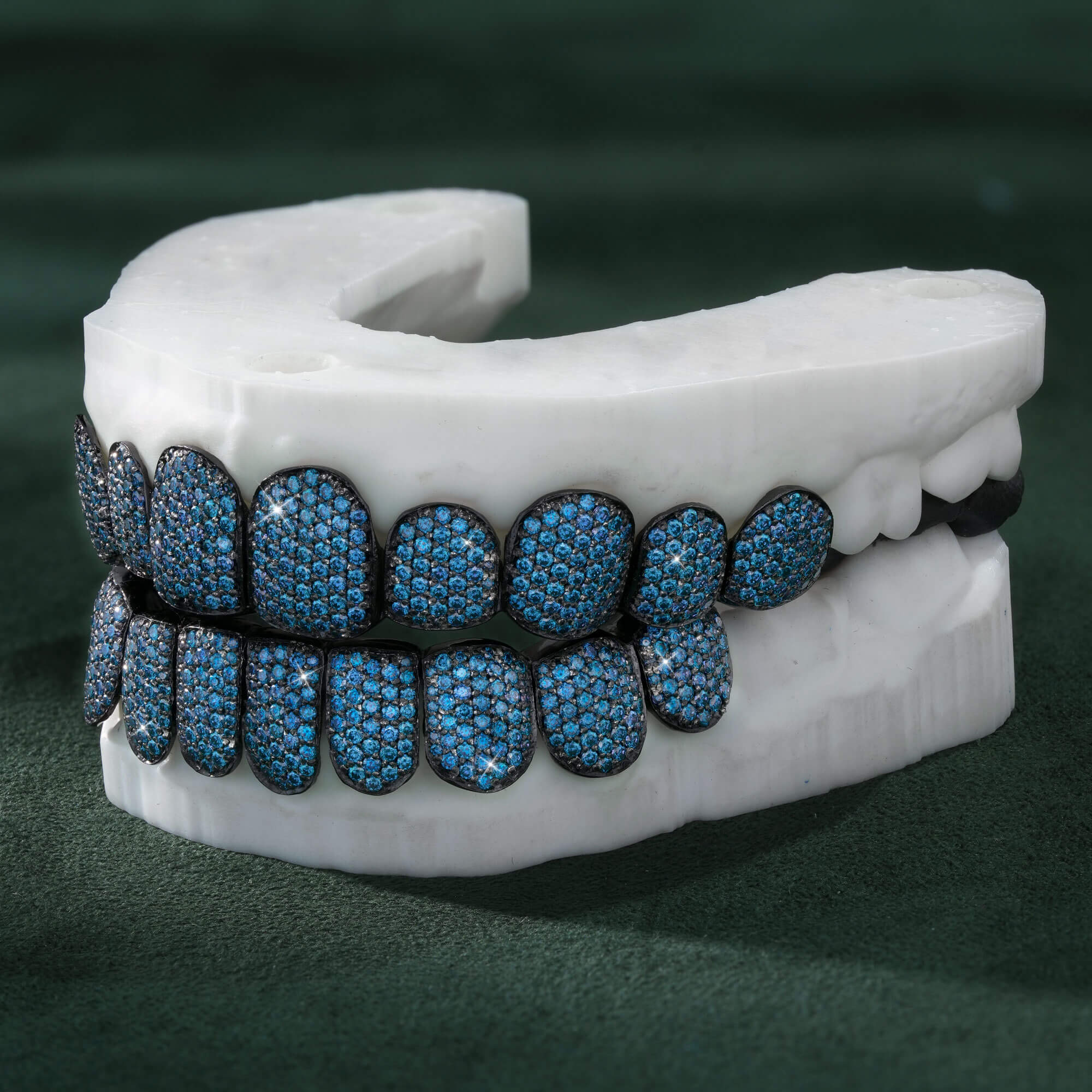 14K Gold Black Plated Blue VVS Moissanite Deep Cut Iced Out Grillz