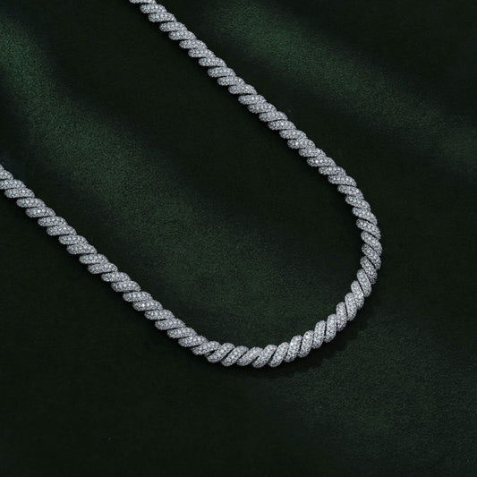 5MM Iced Out Rope Chain – Fully Moissanite Diamond Hip Hop Twisted Chain in Sterling Silver