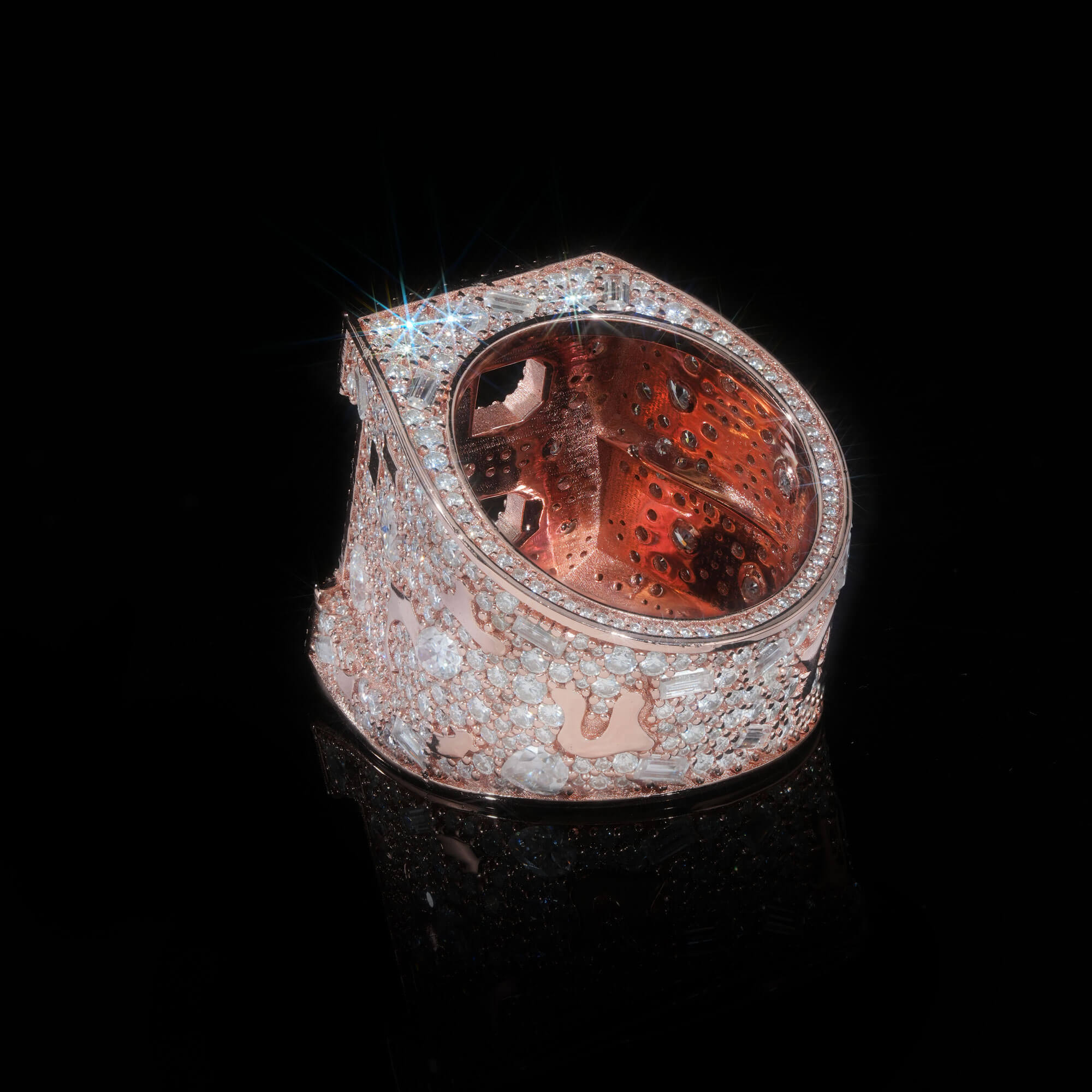 Custom Iced Out Letter Ring – Rose Gold Moissanite Statement Ring