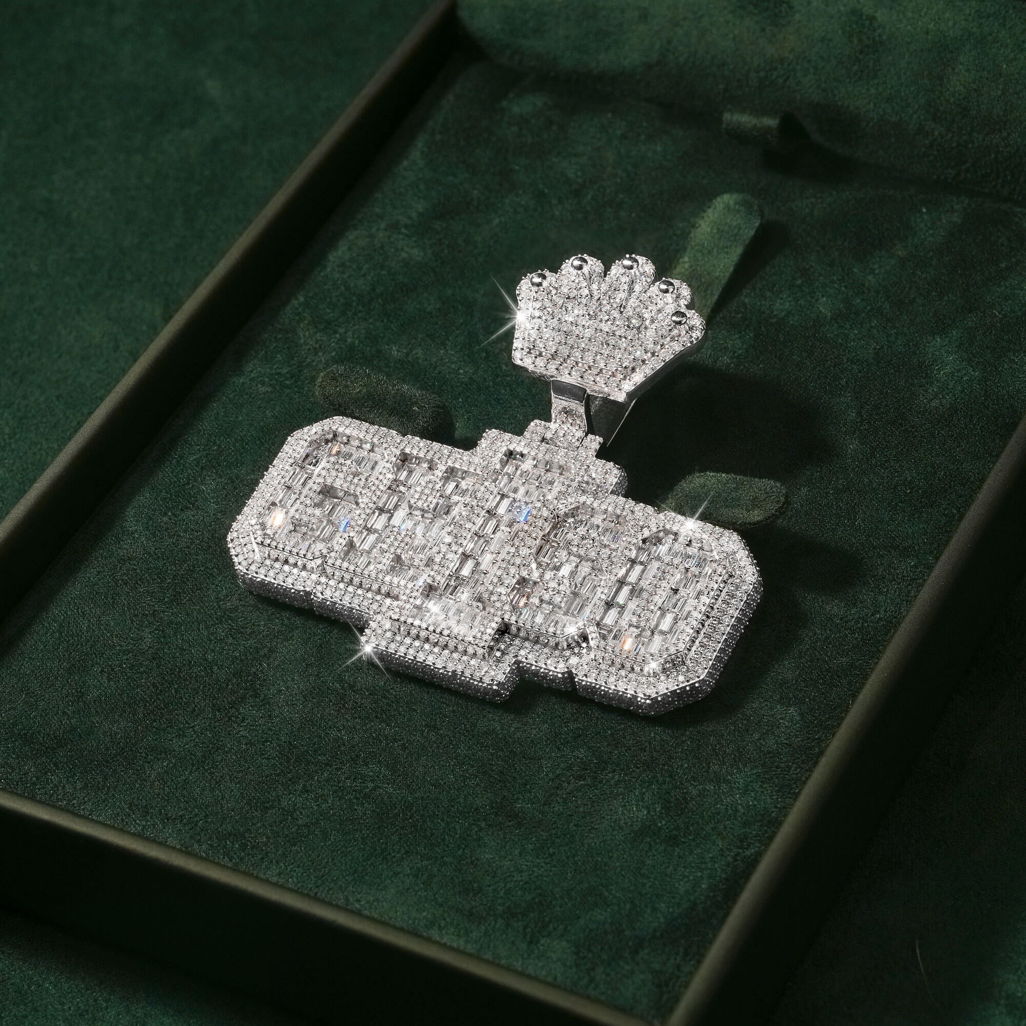 Iced GHISO Letter Pendant Baguette & Round Moissanite Fully Flooded Statement Piece – alternate product view 2