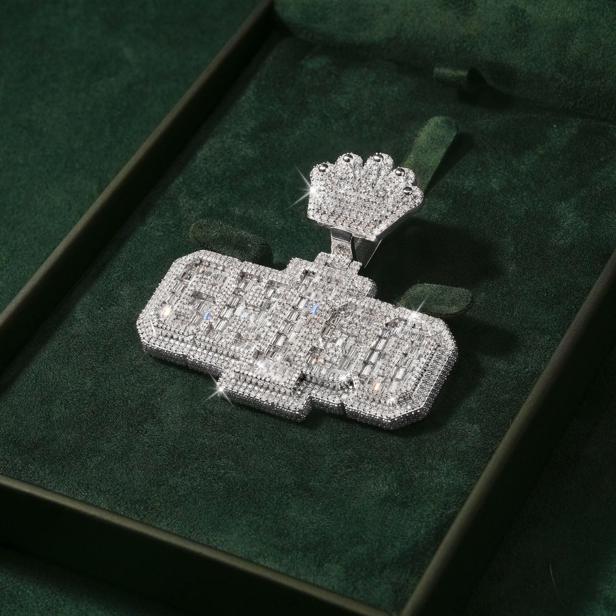 Iced GHISO Letter Pendant Baguette & Round Moissanite Fully Flooded Statement Piece – alternate product view 2