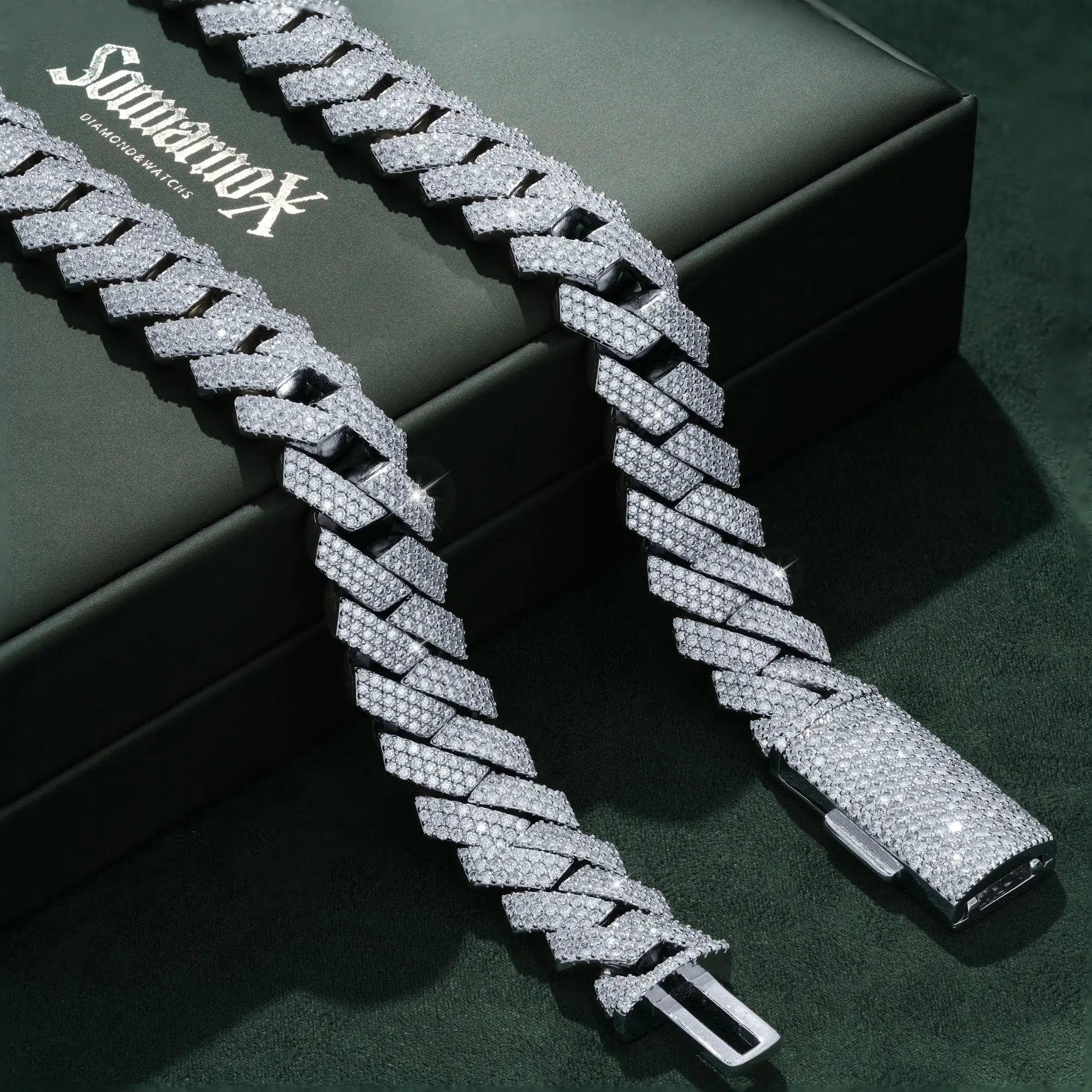 16MM 3 Row Moissanite Cuban Link Chain Iced Out Heavy Full Pavé Necklace – alternate product view 2