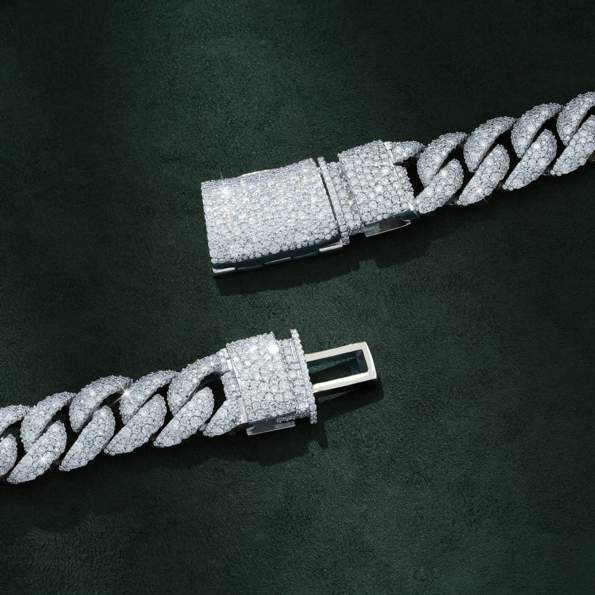 15MM Mixed Size Moissanite Cuban Link Chain Curved Iced Out Heavy Pavé Necklace – alternate product view 5
