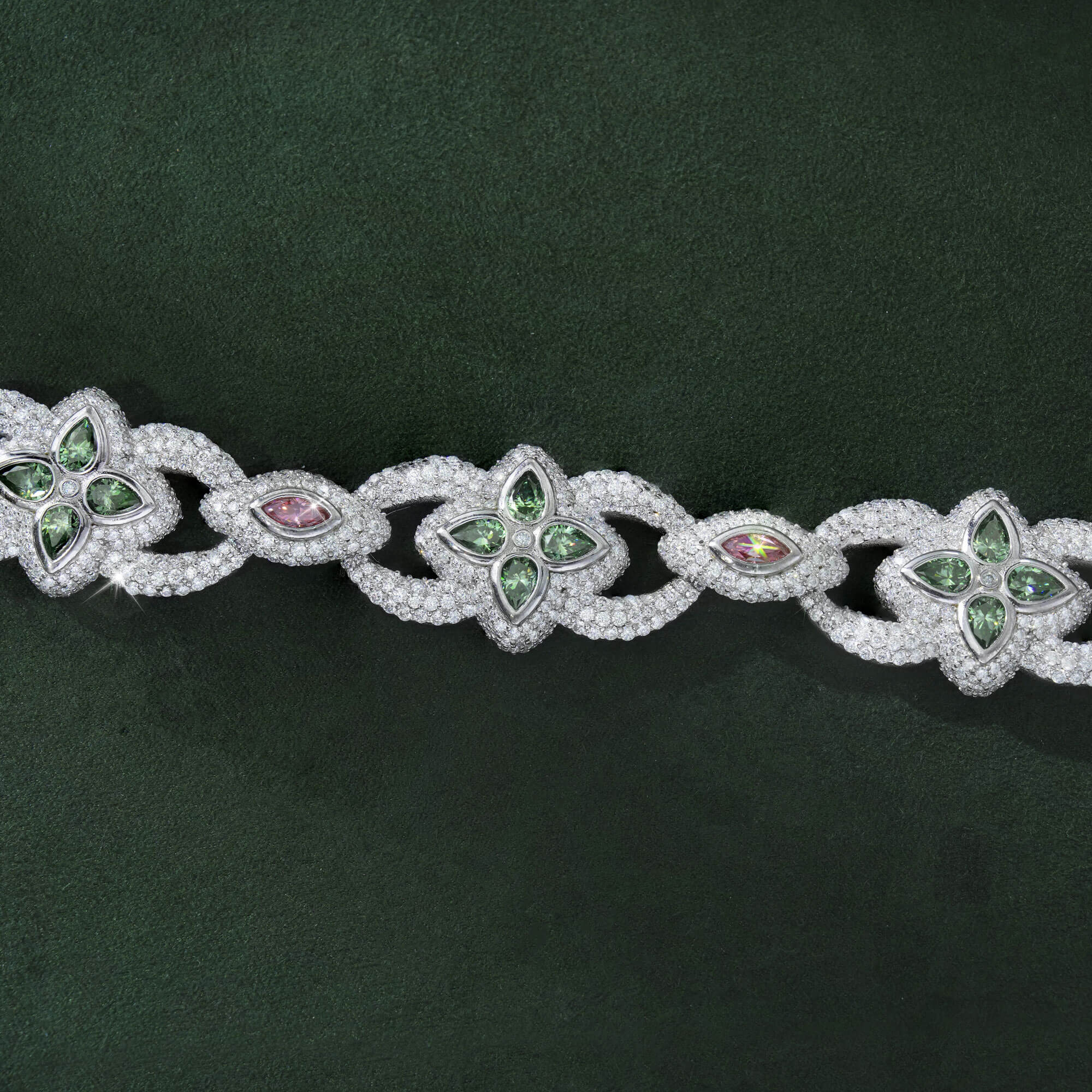 20MM Iced Out Blue-Green Moissanite Clover & Marquise Cut Cuban Bracelet – alternate product view 2