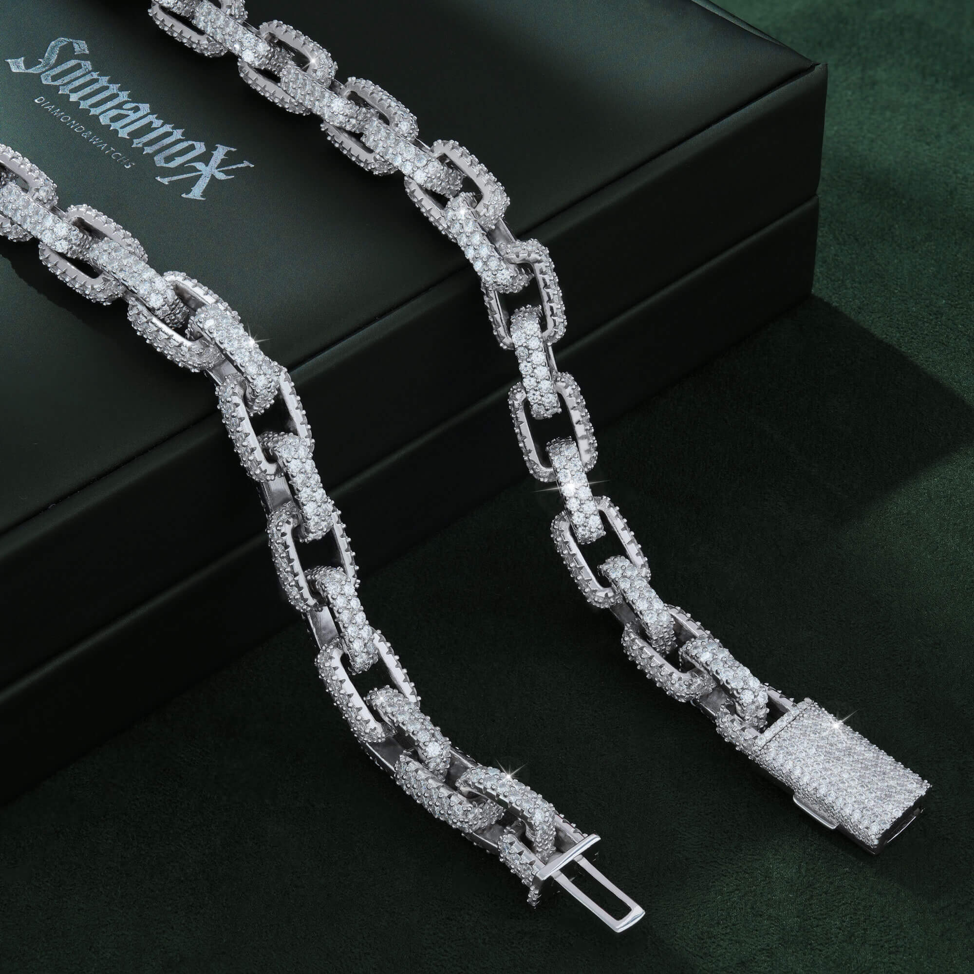 10MM Moissanite Box Link Chain – Iced Out VVS