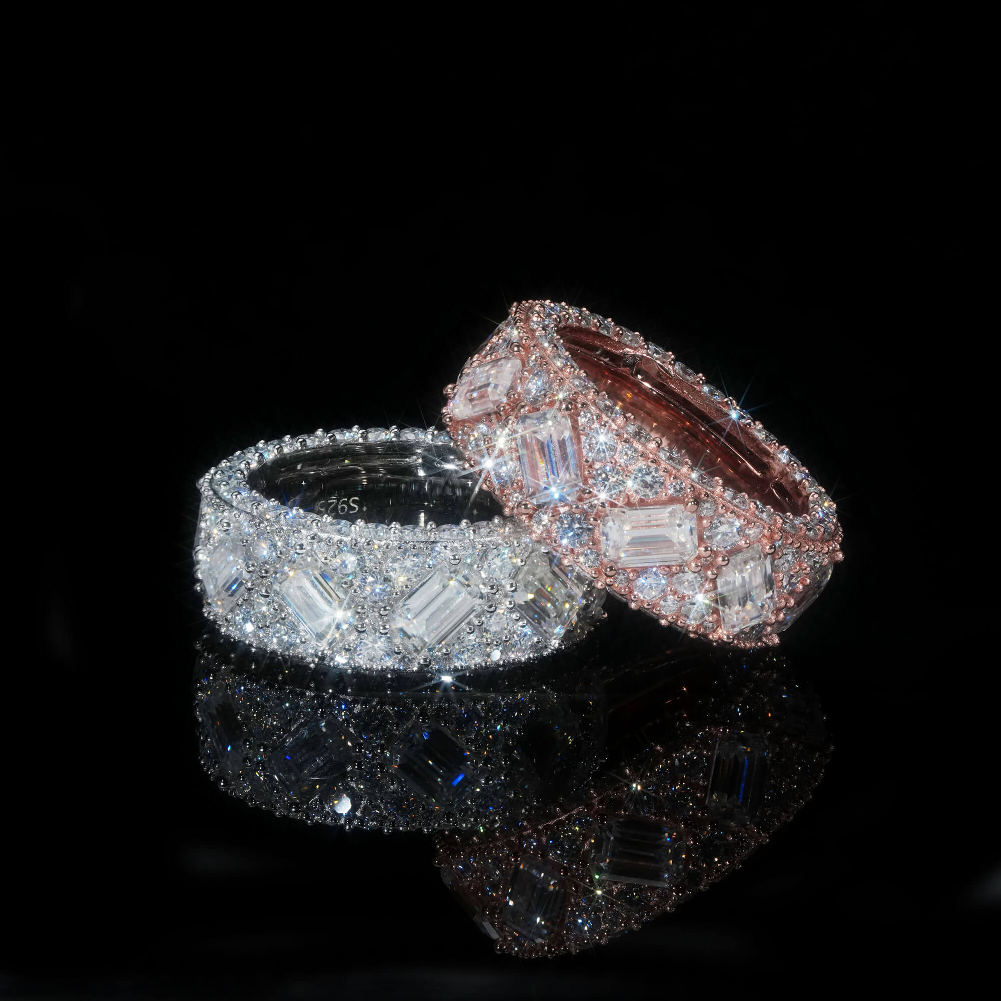 Custom 14K Gold Iced Out Emerald Cut VVS Moissanite Ring