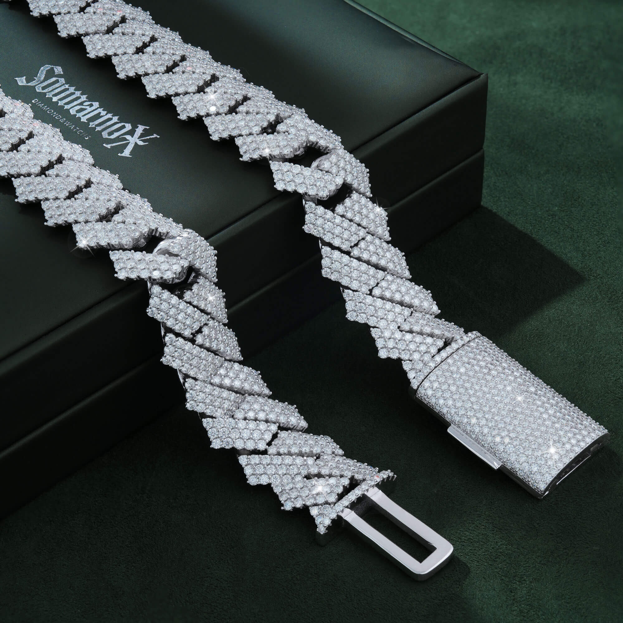 22MM Three-Row Moissanite Cuban Link Chain – Iced Out VVS – alternate product view 4