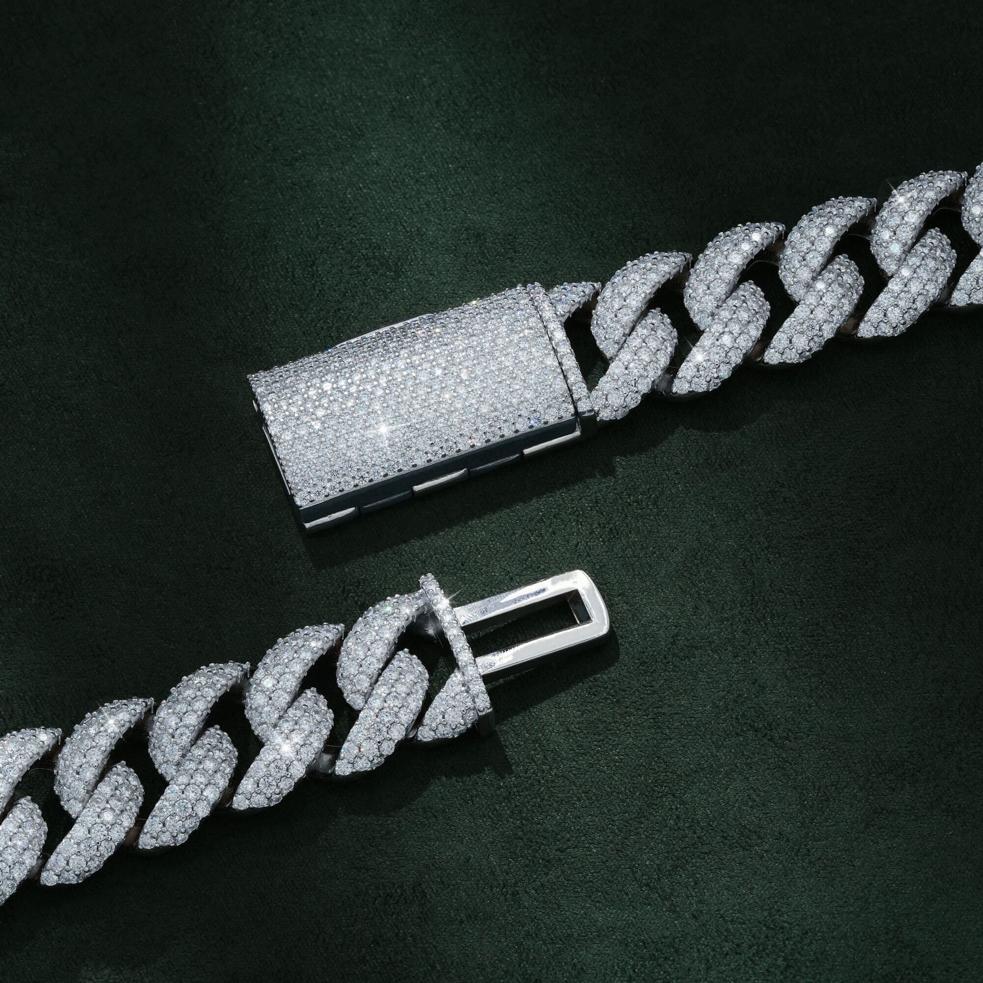 18MM 3 Row Moissanite Curved Cuban Link Chain Iced Out Heavy Full Pavé Necklace – alternate product view 3
