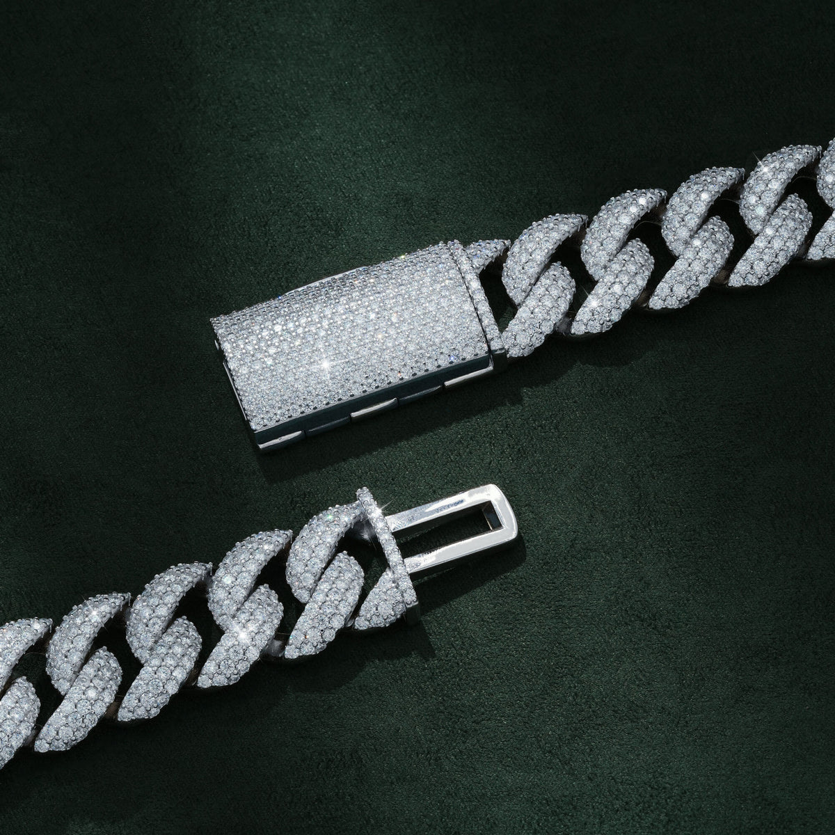 18MM 3 Row Moissanite Curved Cuban Link Chain Iced Out Heavy Full Pavé Necklace – alternate product view 3