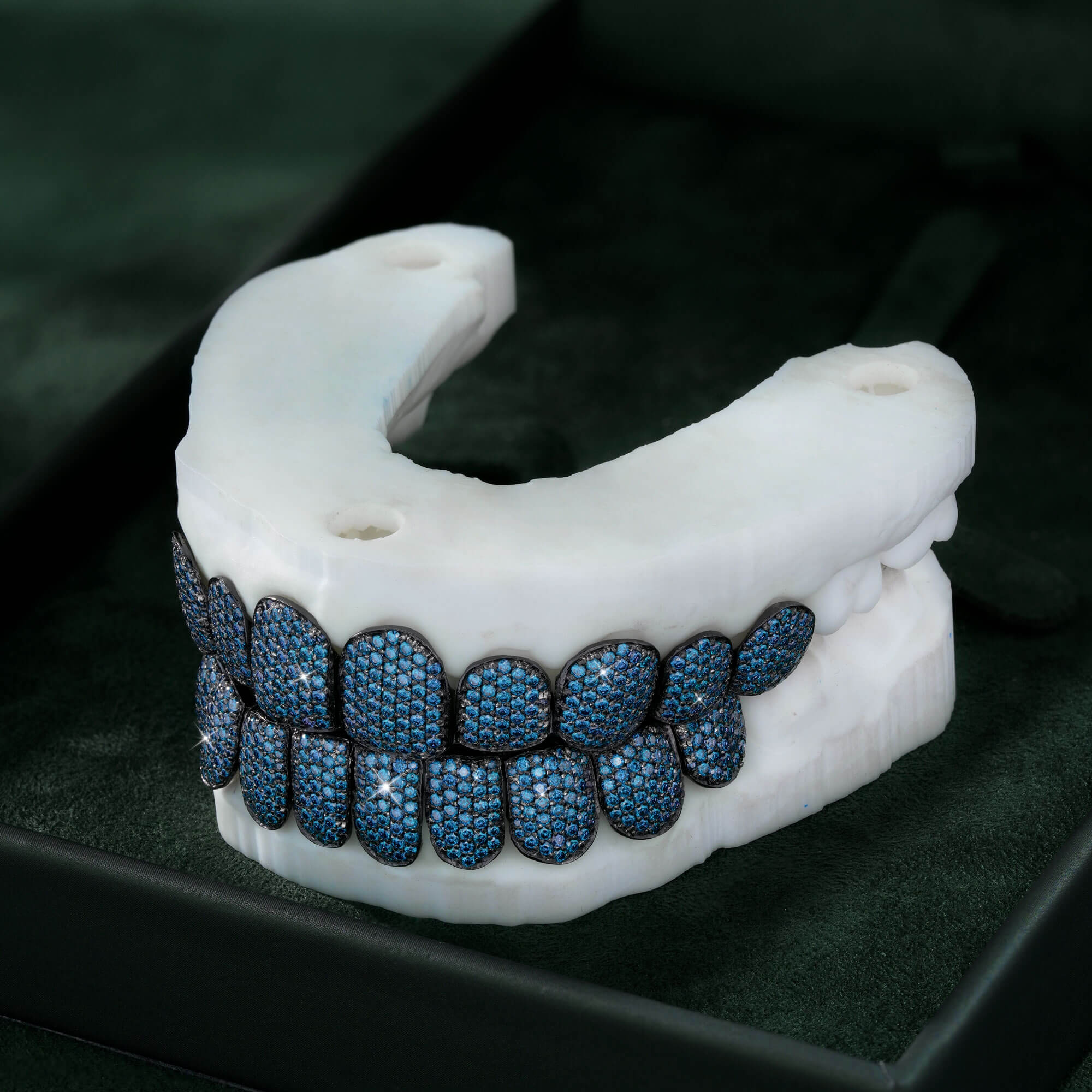 14K Gold Black Plated Blue VVS Moissanite Deep Cut Iced Out Grillz