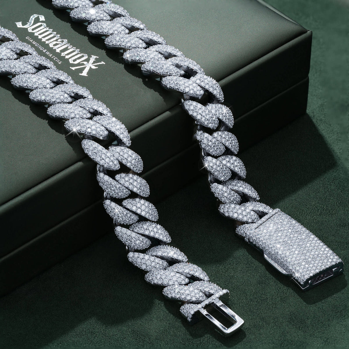 18MM 3 Row Moissanite Cuban Link Chain Iced Out Full Pavé Hip Hop Necklace – alternate product view 2
