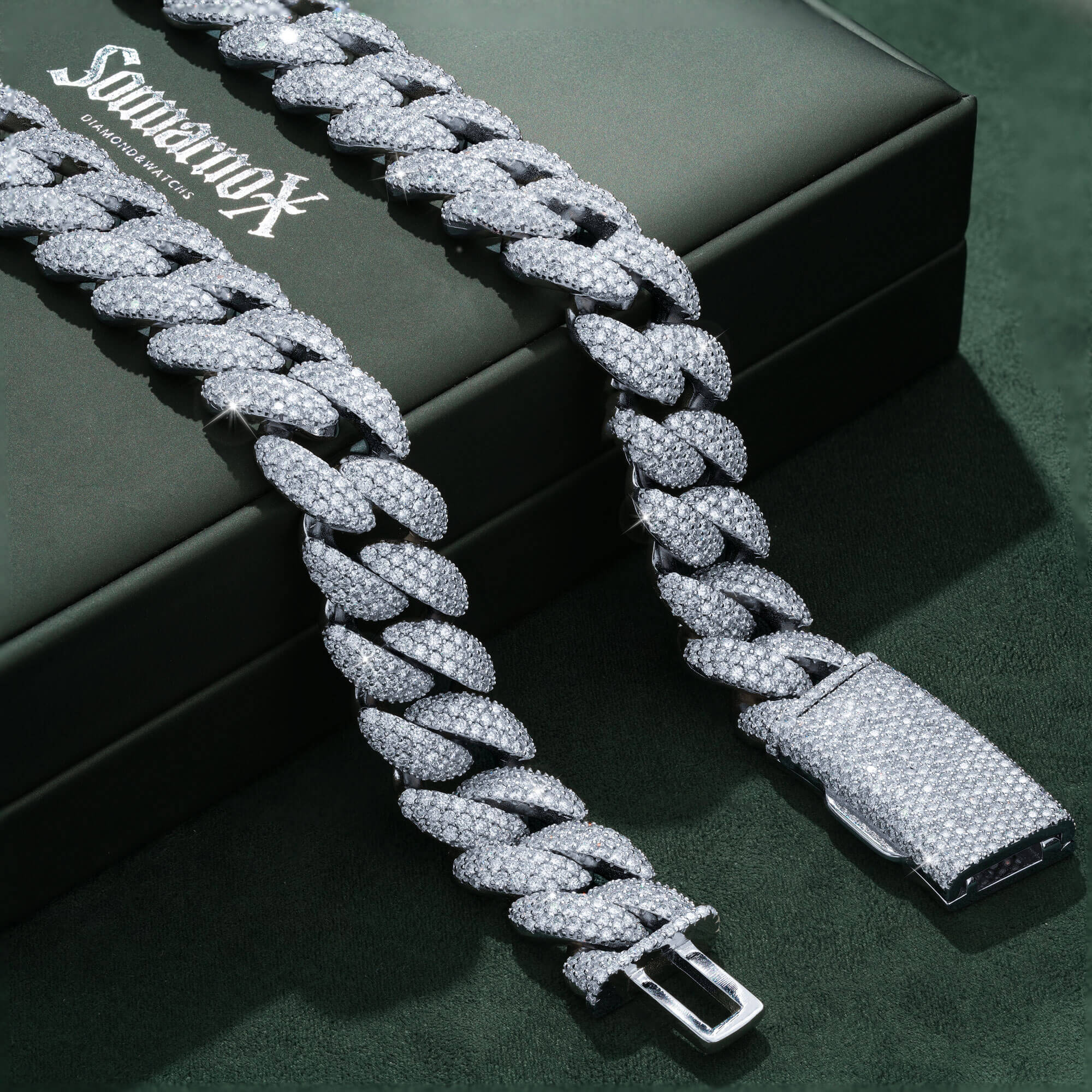 18MM 3 Row Moissanite Cuban Link Chain Iced Out Full Pavé Hip Hop Necklace