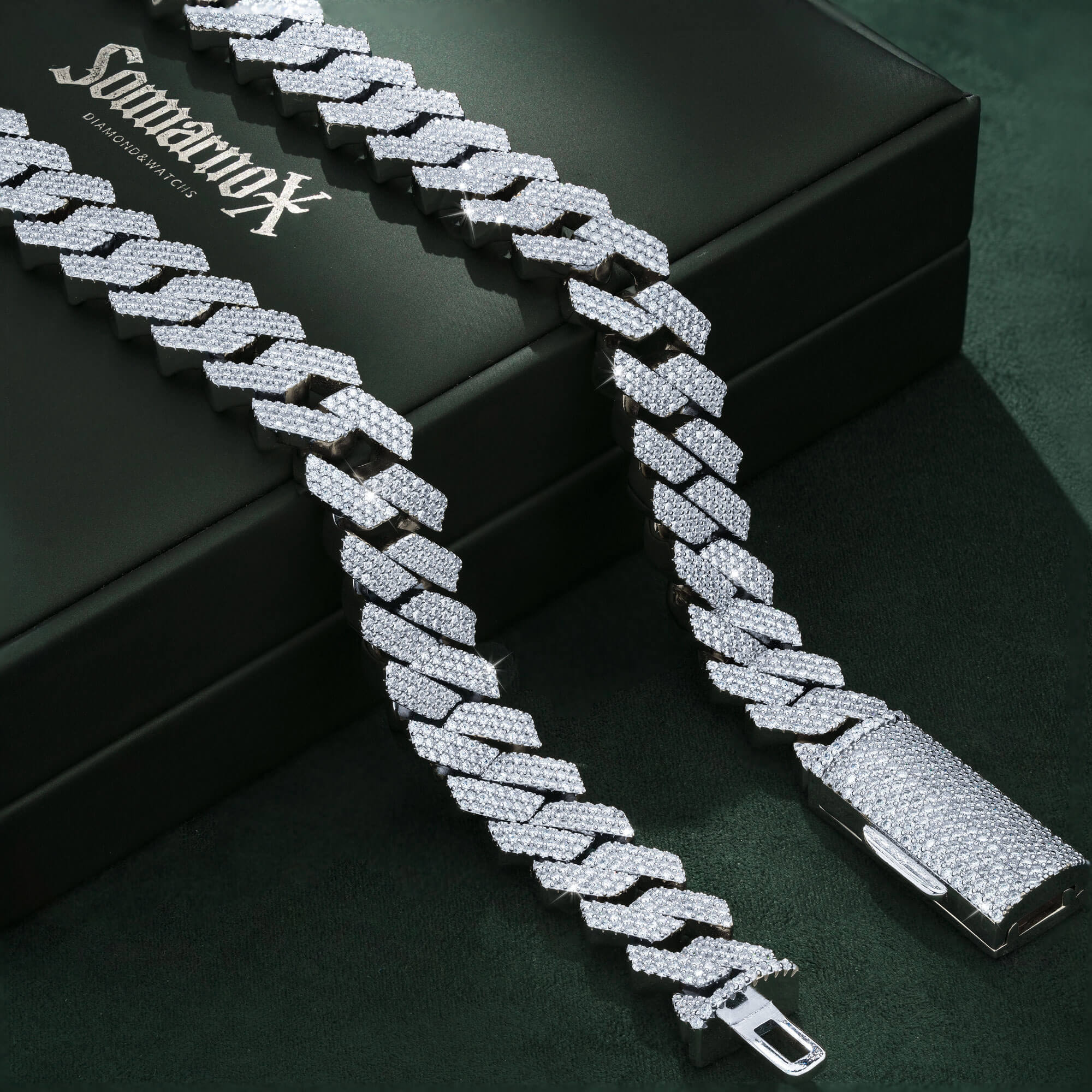 15MM 3 Row Moissanite Cuban Link Chain Iced Out Heavy Full Pavé Necklace – alternate product view 2
