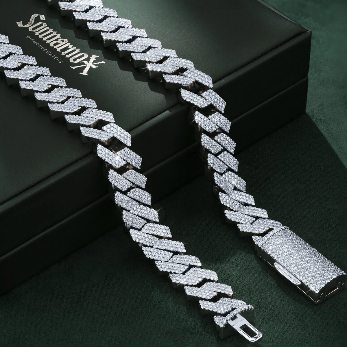 15MM 3 Row Moissanite Cuban Link Chain Iced Out Heavy Full Pavé Necklace – alternate product view 2