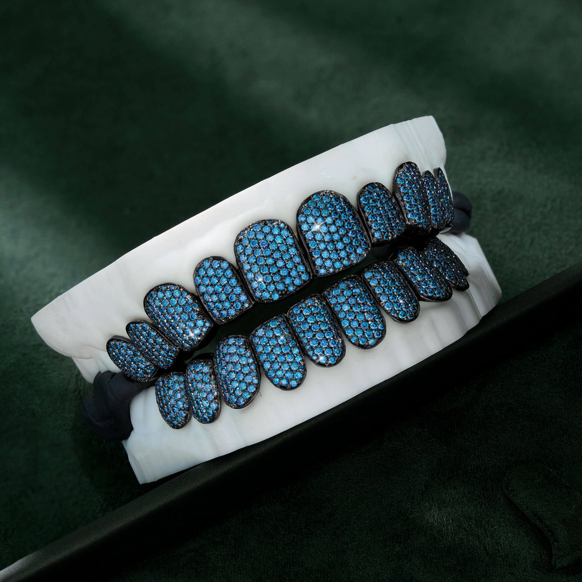 Black Plated Blue VVS Moissanite Deep Cut Iced Out Grillz – alternate product view 3