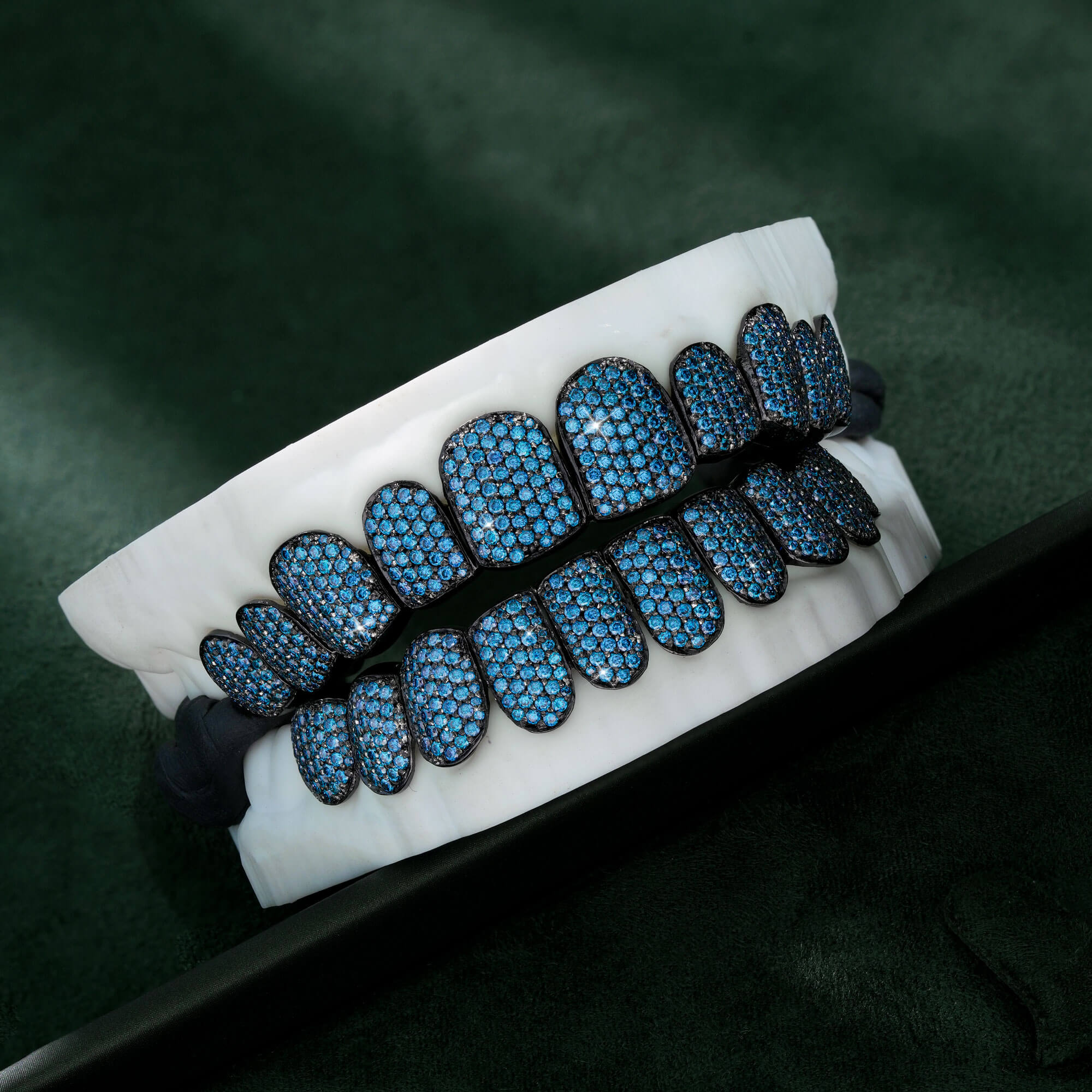 14K Gold Black Plated Blue VVS Moissanite Deep Cut Iced Out Grillz