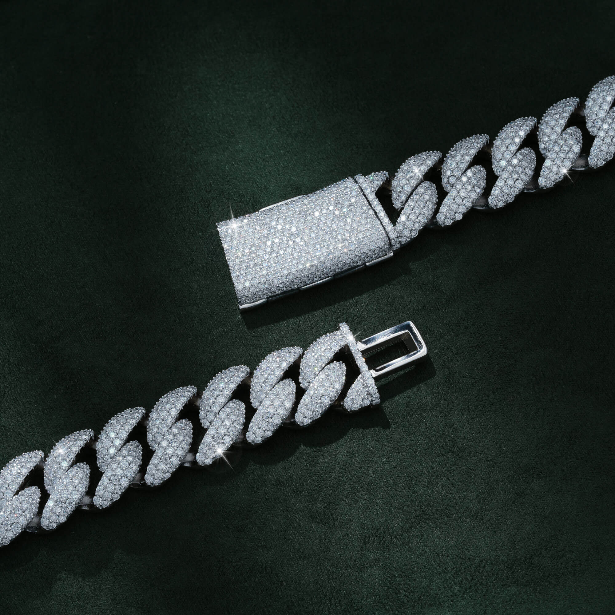 18MM 3 Row Moissanite Cuban Link Chain Iced Out Full Pavé Hip Hop Necklace