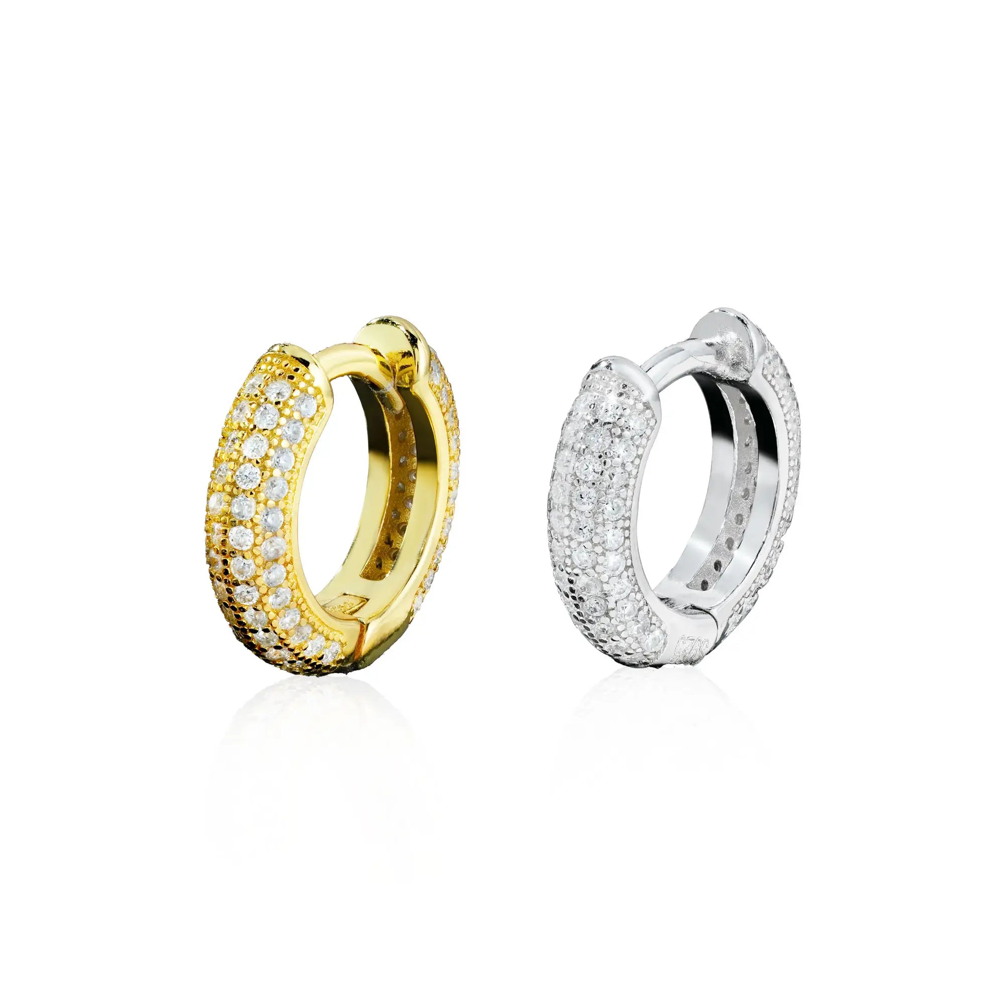 10MM Black & White Moissanite Huggie Hoop Earrings Micro Pavé Iced Out – alternate product view 6