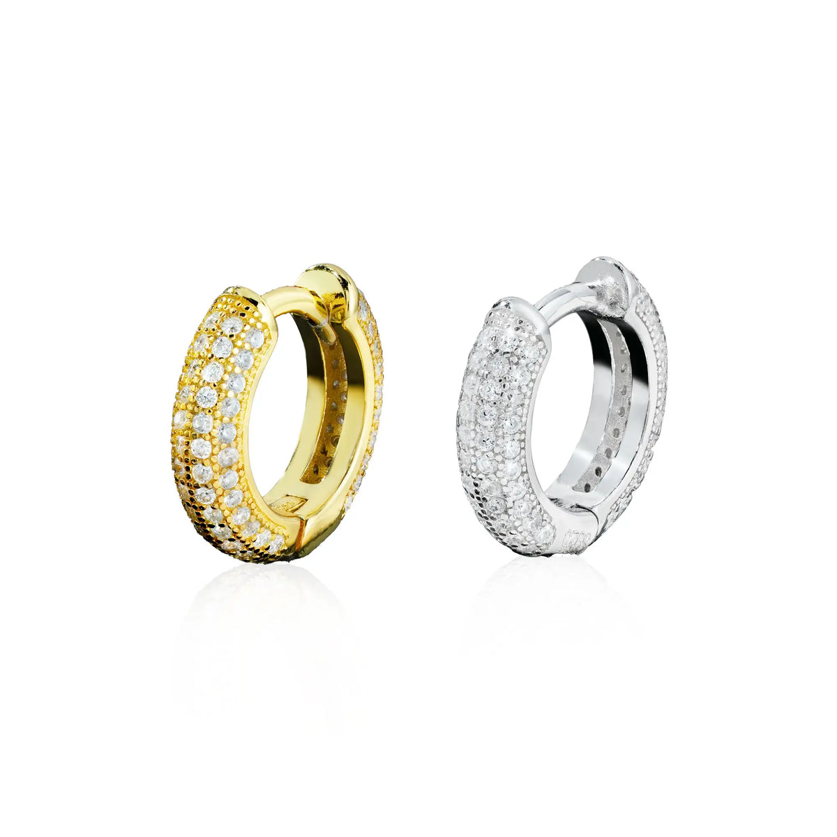10MM Black & White Moissanite Huggie Hoop Earrings Micro Pavé Iced Out – alternate product view 6