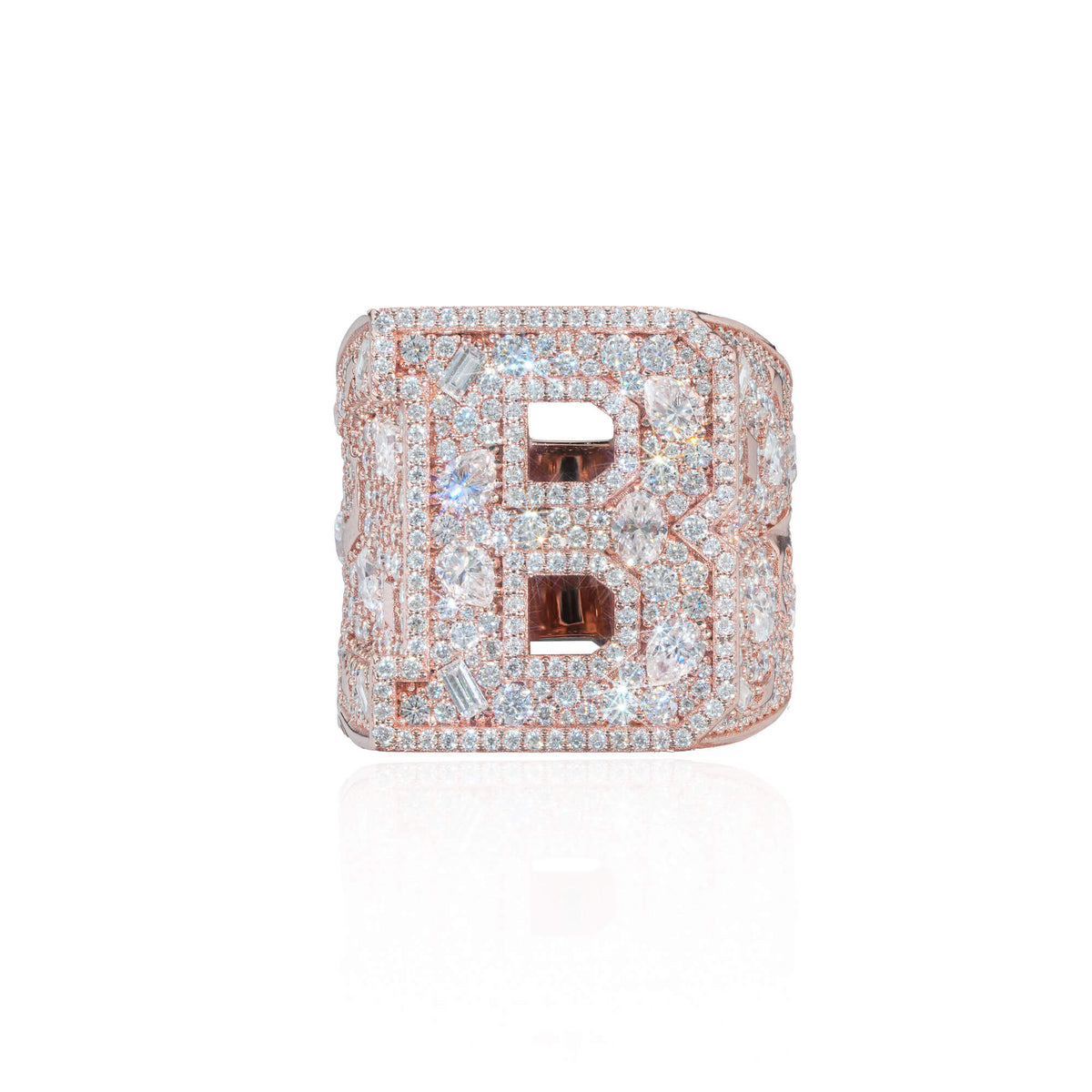 Custom Iced Out Letter Ring – Rose-Tone Finish Moissanite Statement Ring – alternate product view 7