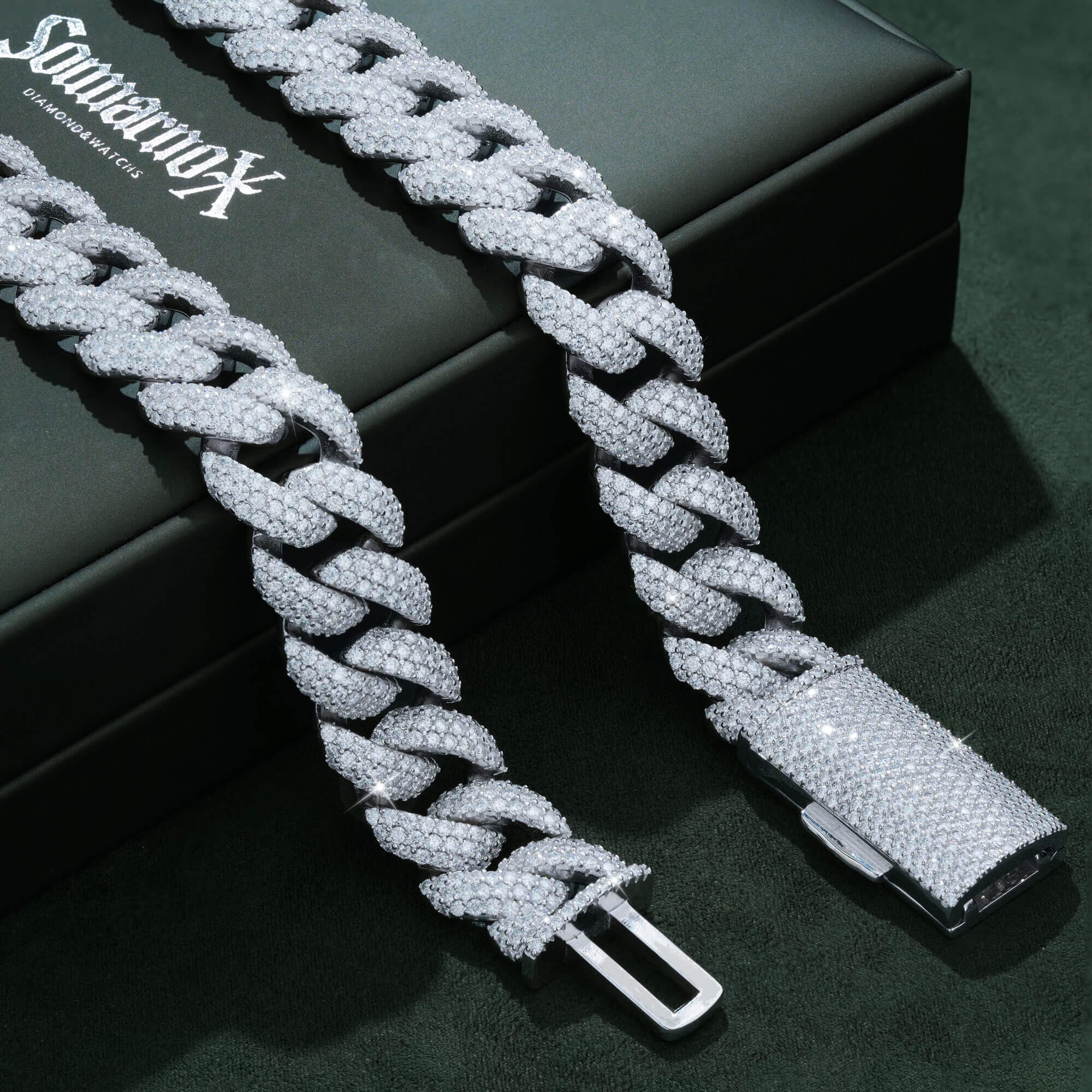 18MM 3 Row Moissanite Curved Cuban Link Chain Iced Out Heavy Full Pavé Necklace – alternate product view 2