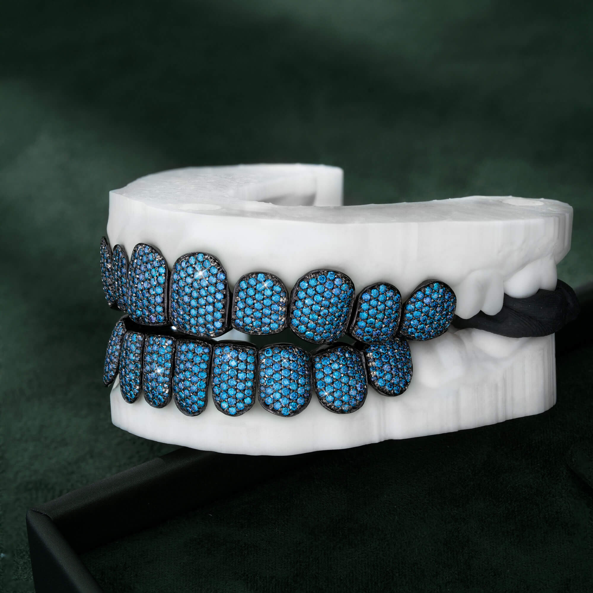 14K Gold Black Plated Blue VVS Moissanite Deep Cut Iced Out Grillz