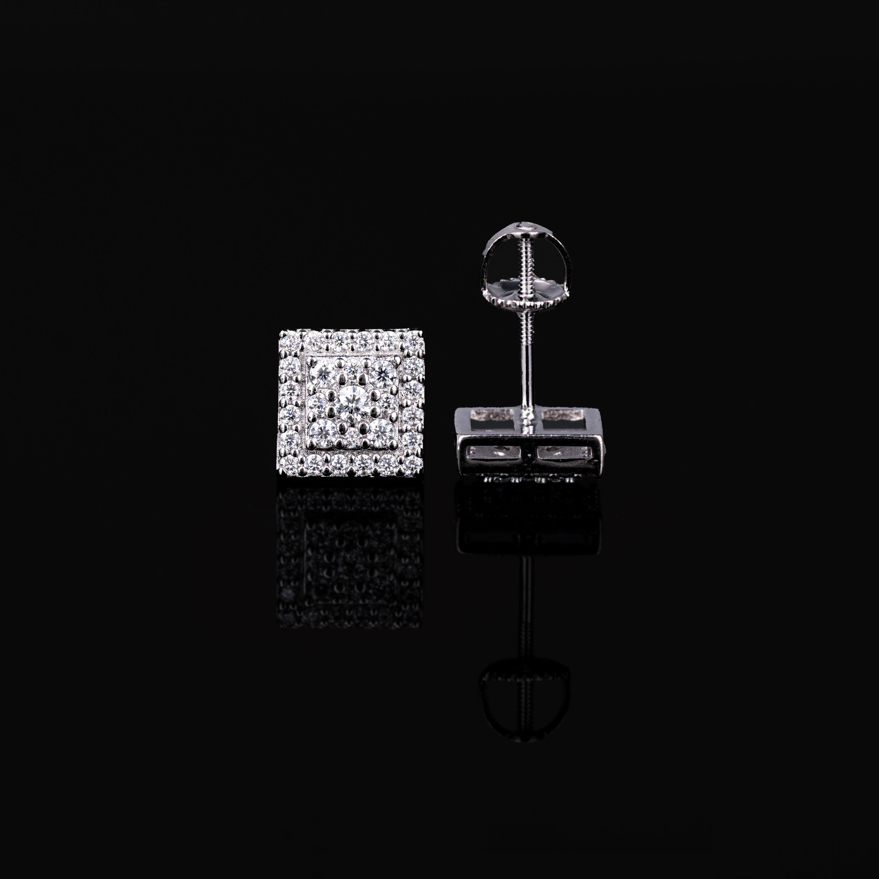 8MM Square Moissanite Stud Earrings VVS Double Halo Pavé Screw Back – alternate product view 5