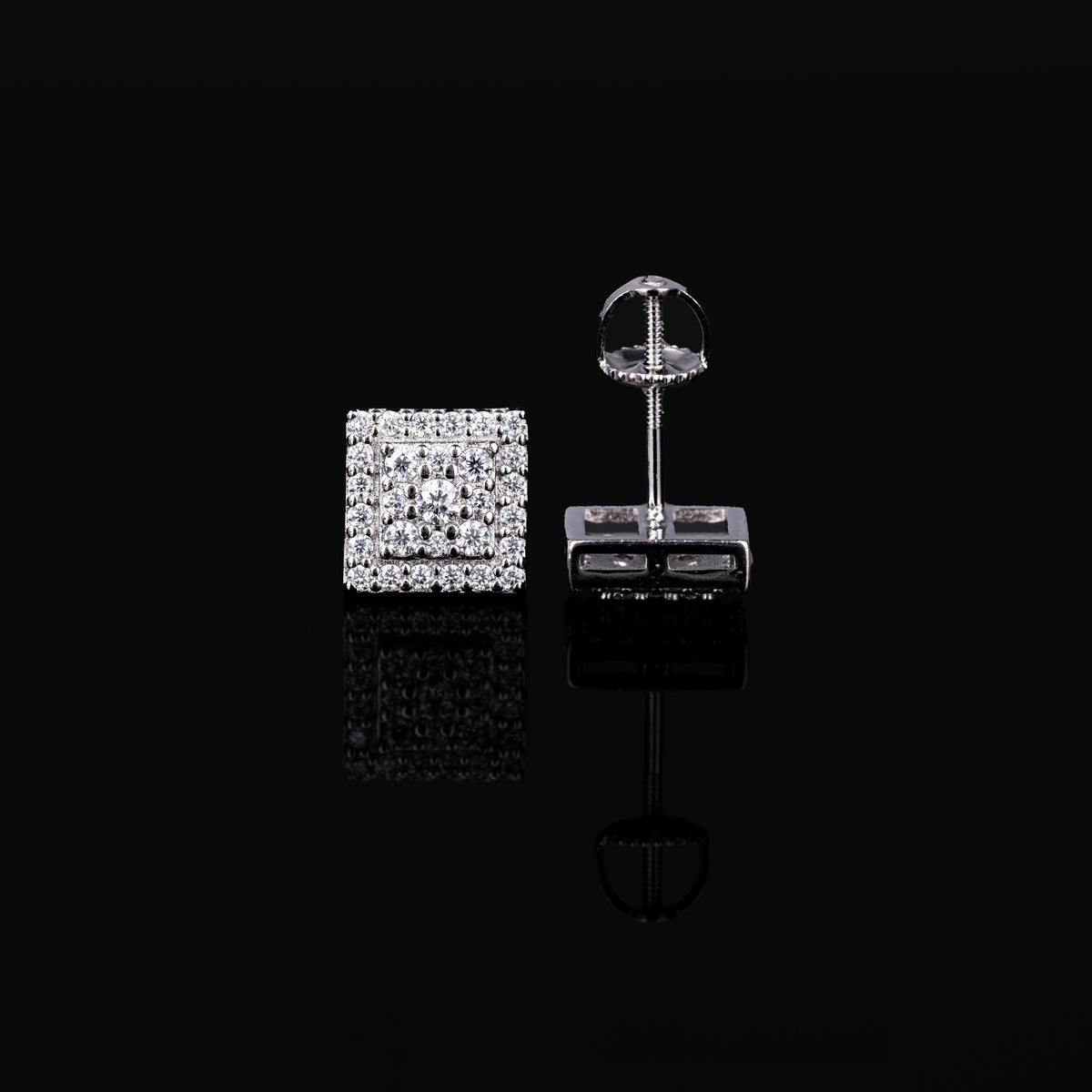 8MM Square Moissanite Stud Earrings VVS Double Halo Pavé Screw Back – alternate product view 5