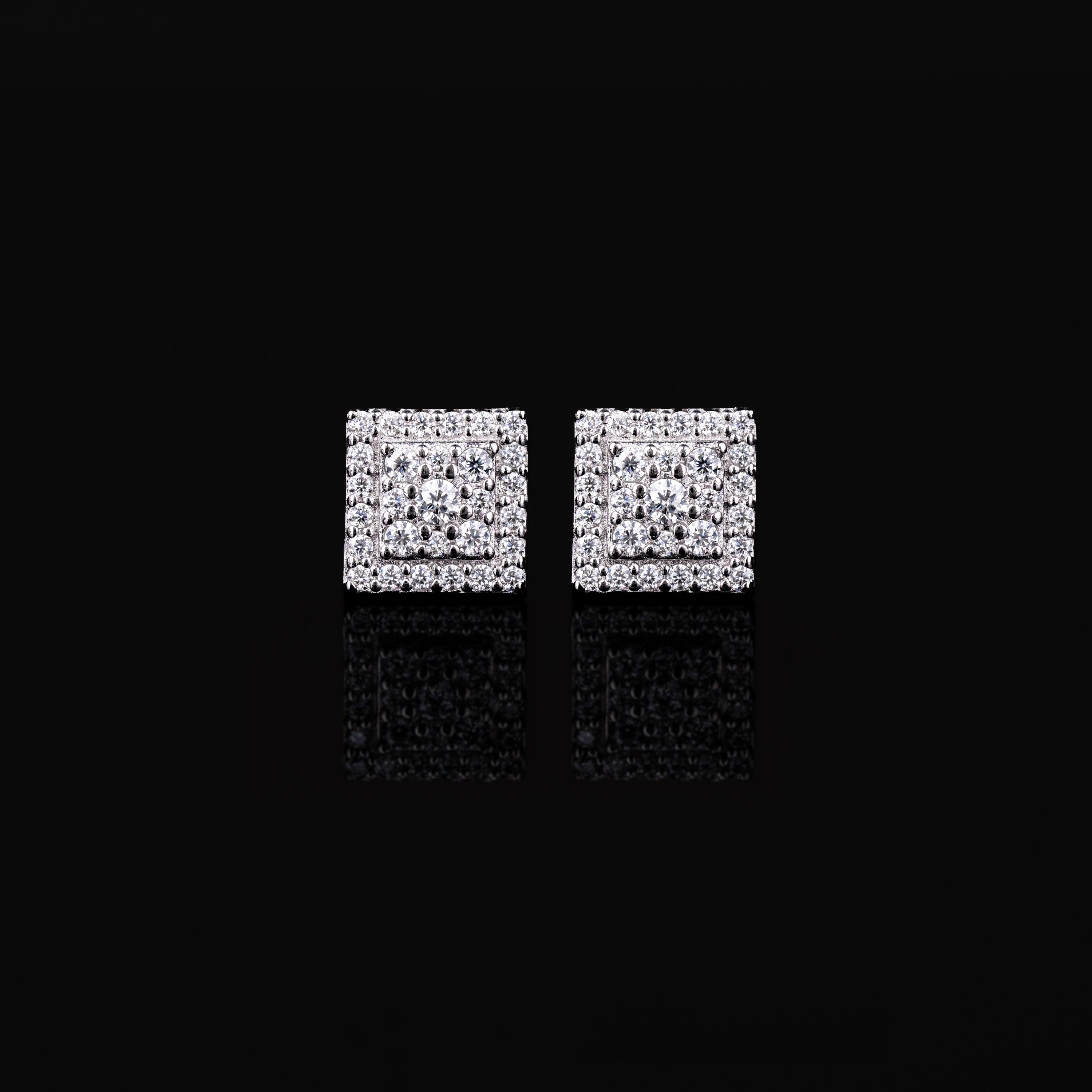 8MM Square Moissanite Stud Earrings VVS Double Halo Pavé Screw Back – alternate product view 6