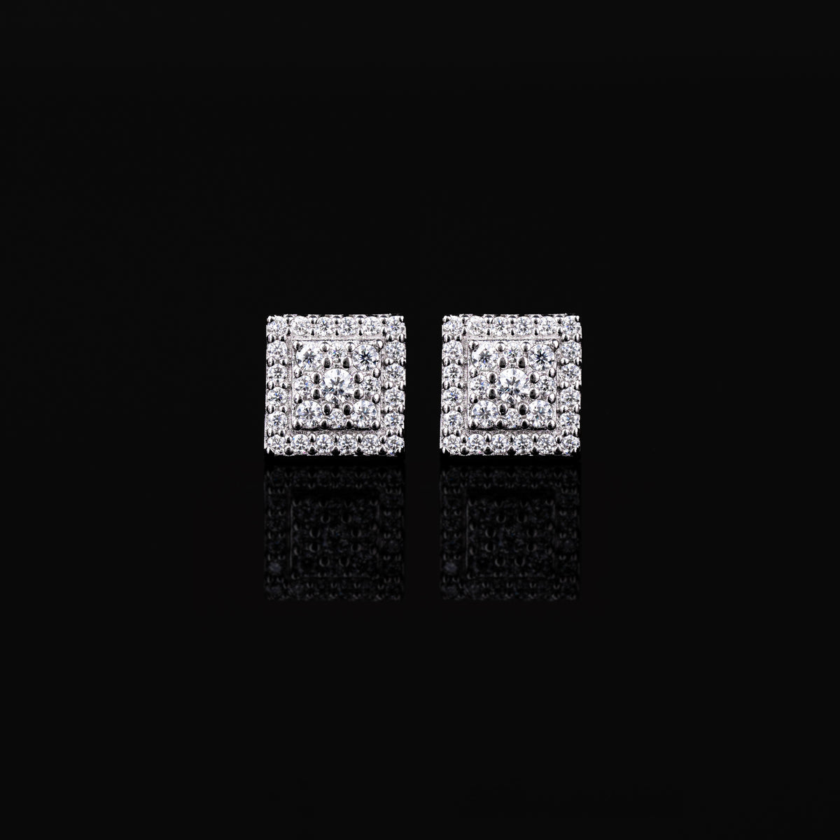 8MM Square Moissanite Stud Earrings VVS Double Halo Pavé Screw Back – alternate product view 6