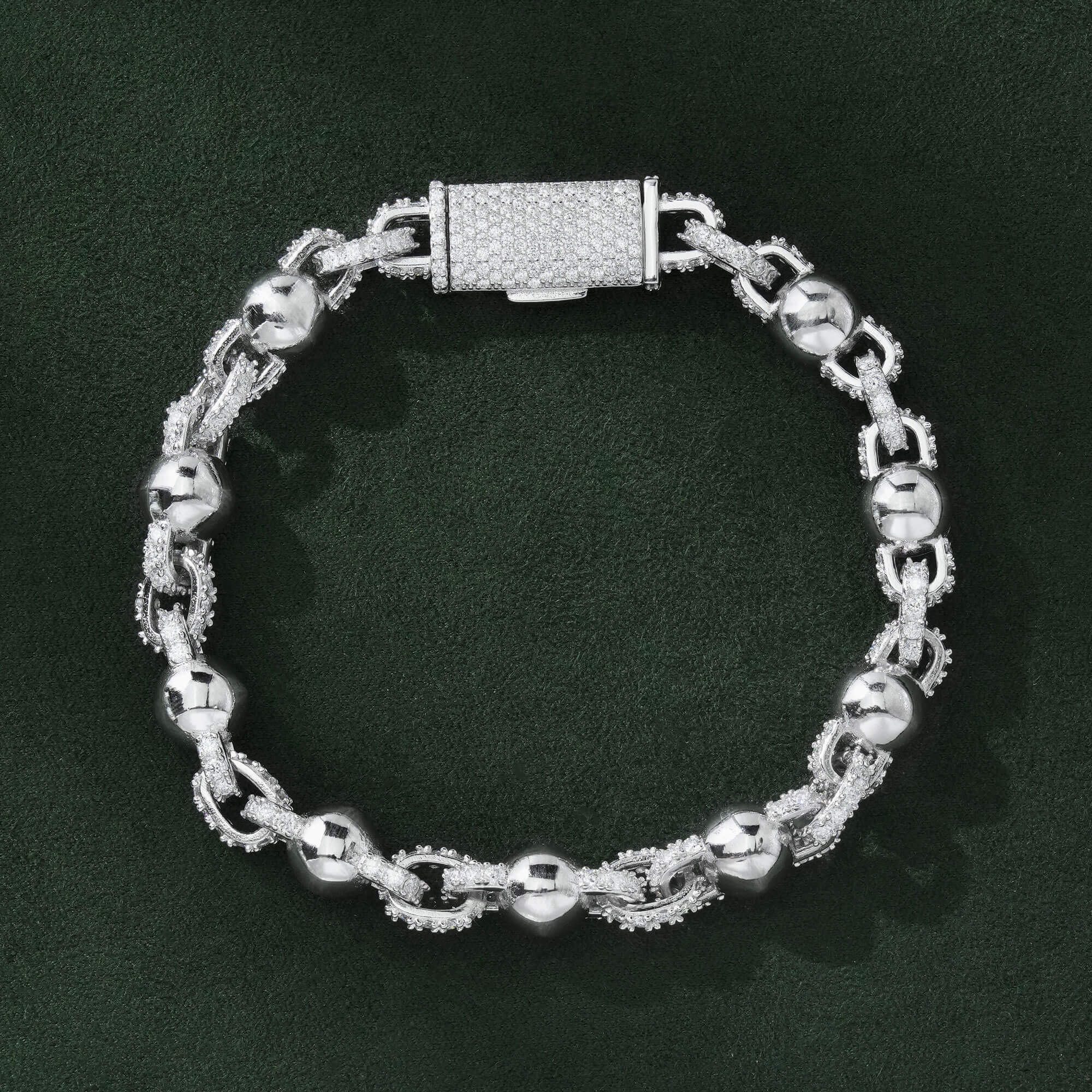 8MM Polished Bead & Iced Link VVS Moissanite Bracelet by Sommarnox