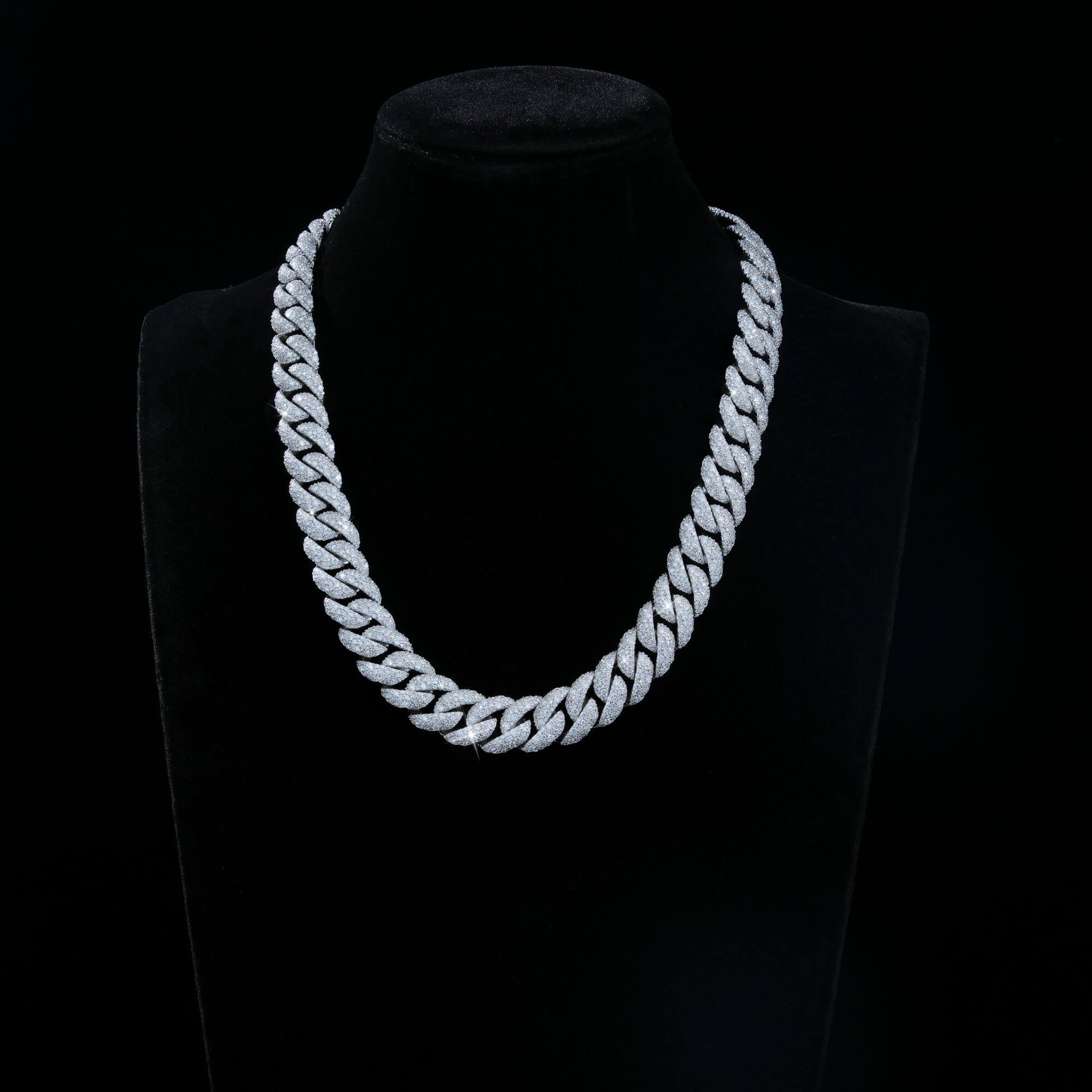15MM Mixed Size Moissanite Cuban Link Chain Curved Iced Out Heavy Pavé Necklace – alternate product view 6