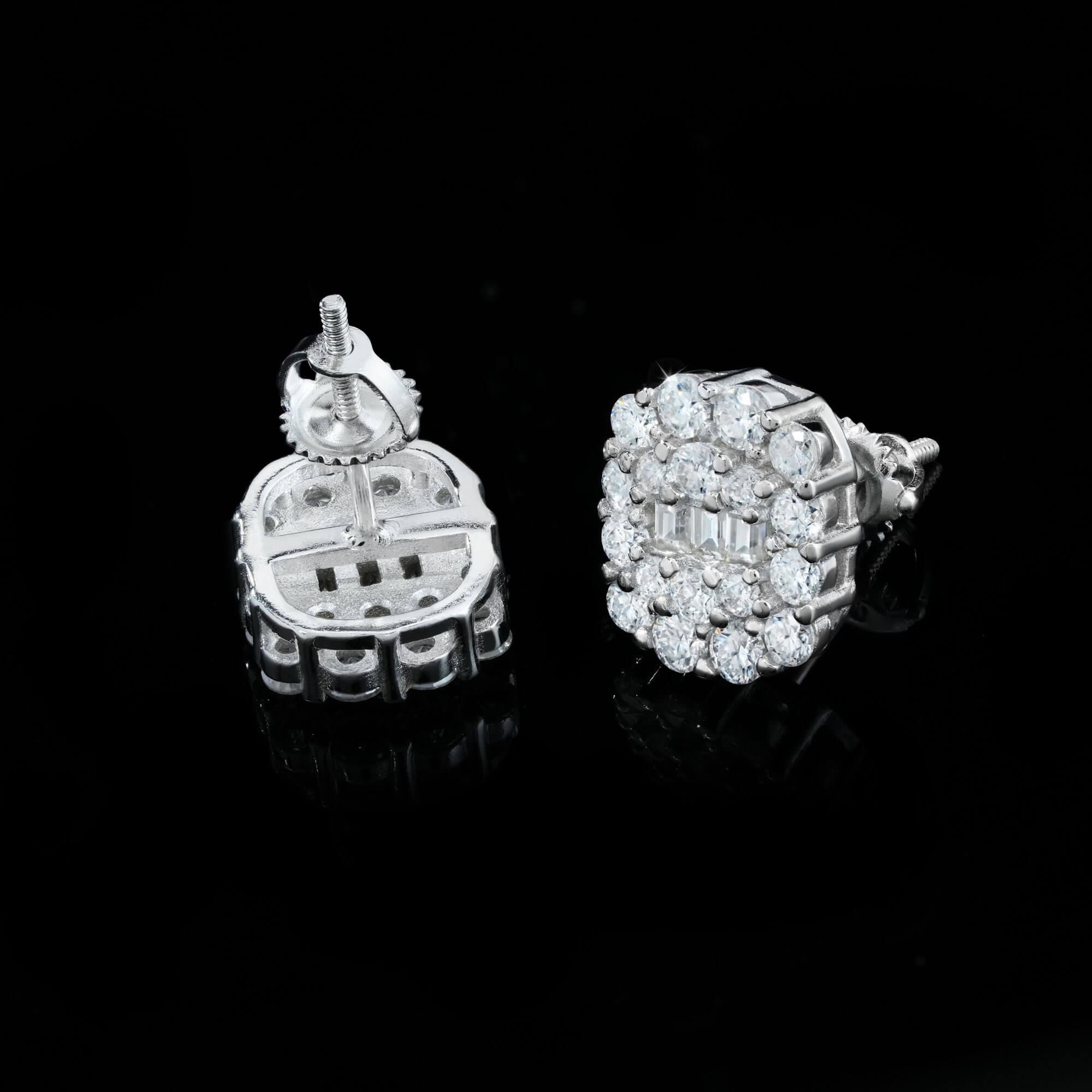 Baguette & Round Cluster Stud Earrings by Sommarnox