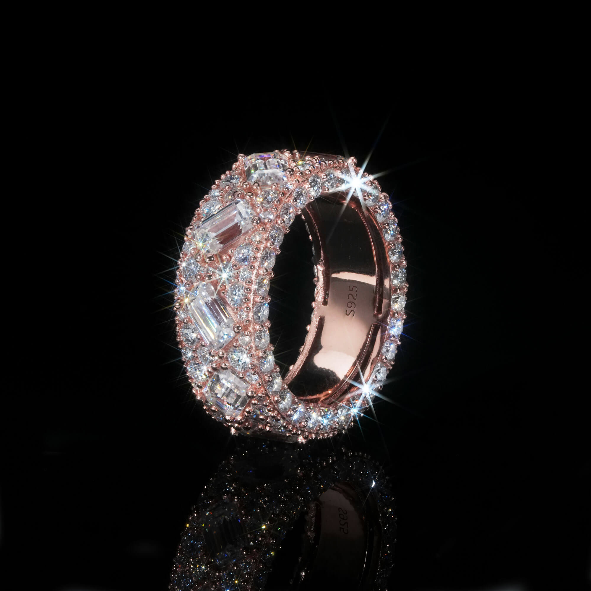 Custom 14K Gold Iced Out Emerald Cut VVS Moissanite Ring