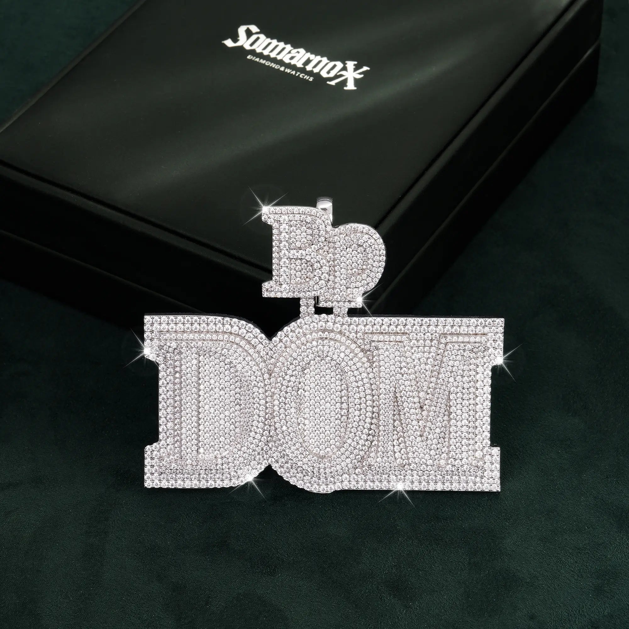 Custom Moissanite DOM Letter Moissanite Custom Pendant with BP Bail – Full Pave Iced Out Charm