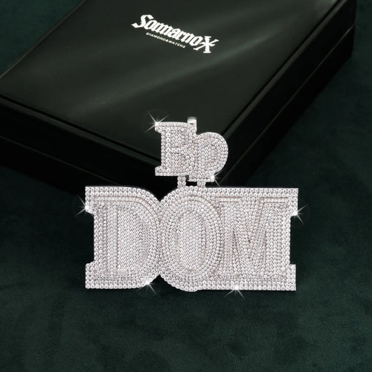Custom Moissanite DOM Letter Moissanite Custom Pendant with BP Bail – Full Pave Iced Out Charm