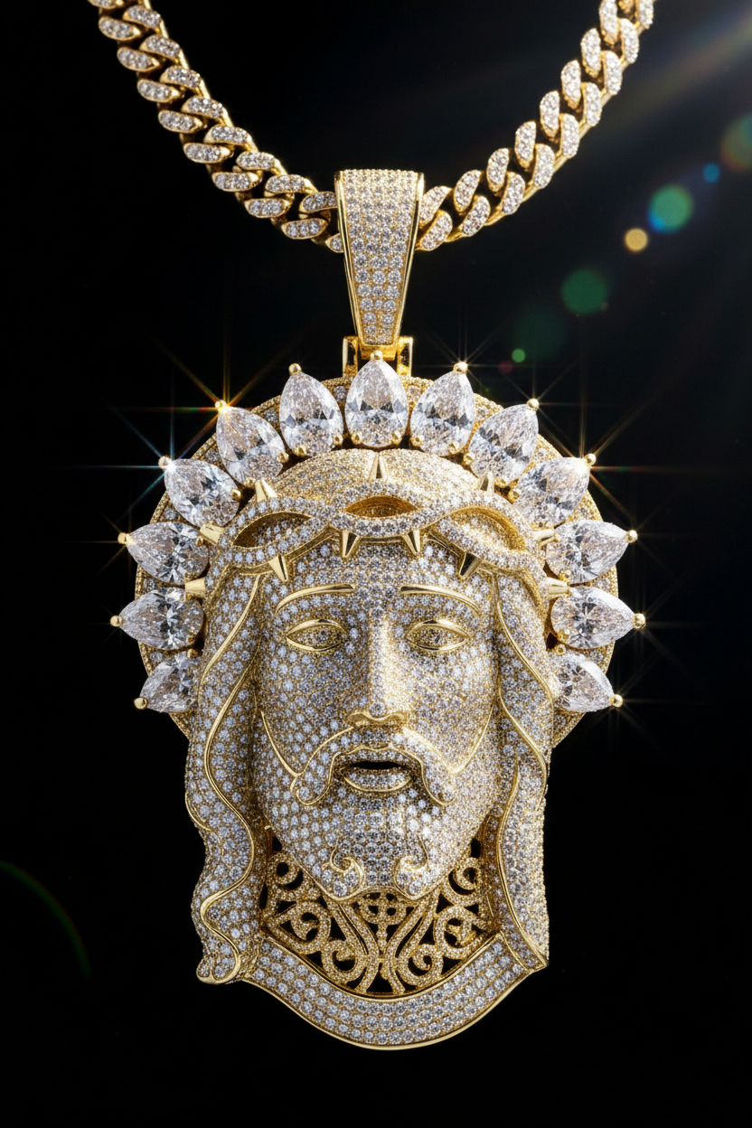 High-end Jesus pieces by Sommarnox crafted for standout shine and everyday hip hop wear.