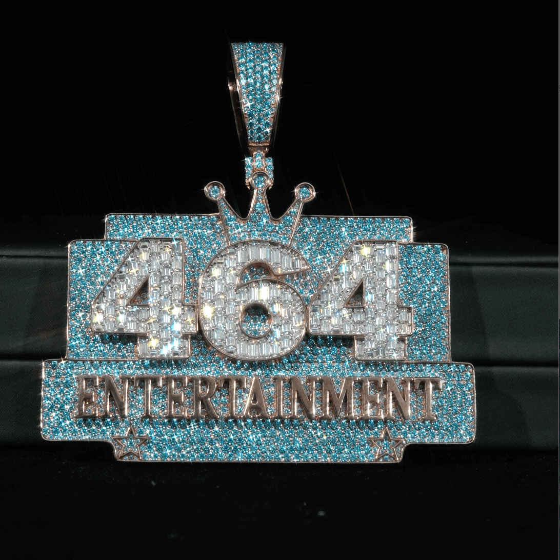 464 custom moissanite pendant with VVS stones and hip hop design.