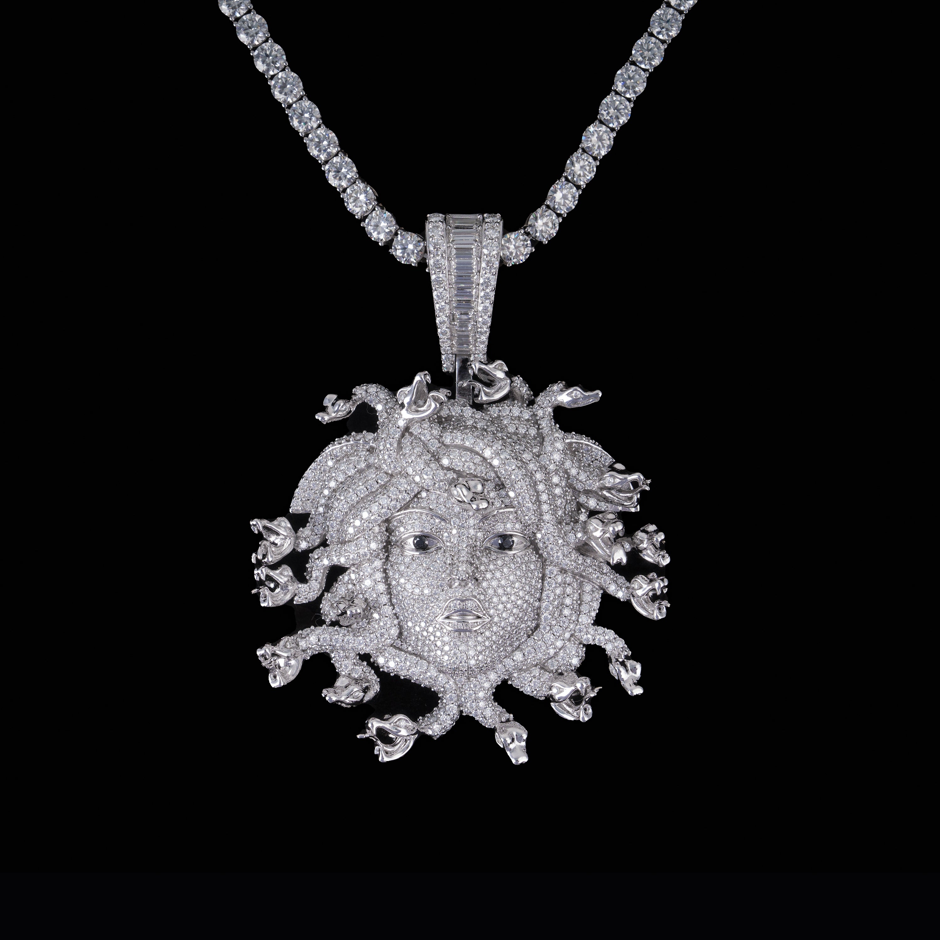 Iced Medusa Head Pendant Fully Flooded Moissanite Snake Detail Statement Piece – alternate product view 2