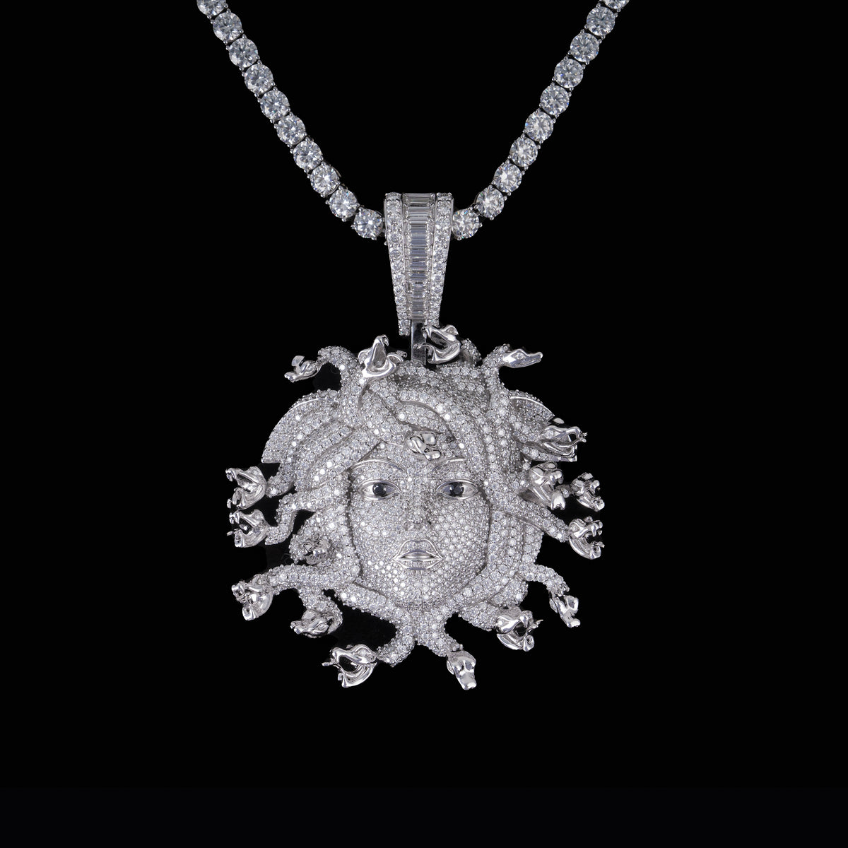 Iced Medusa Head Pendant Fully Flooded Moissanite Snake Detail Statement Piece – alternate product view 2