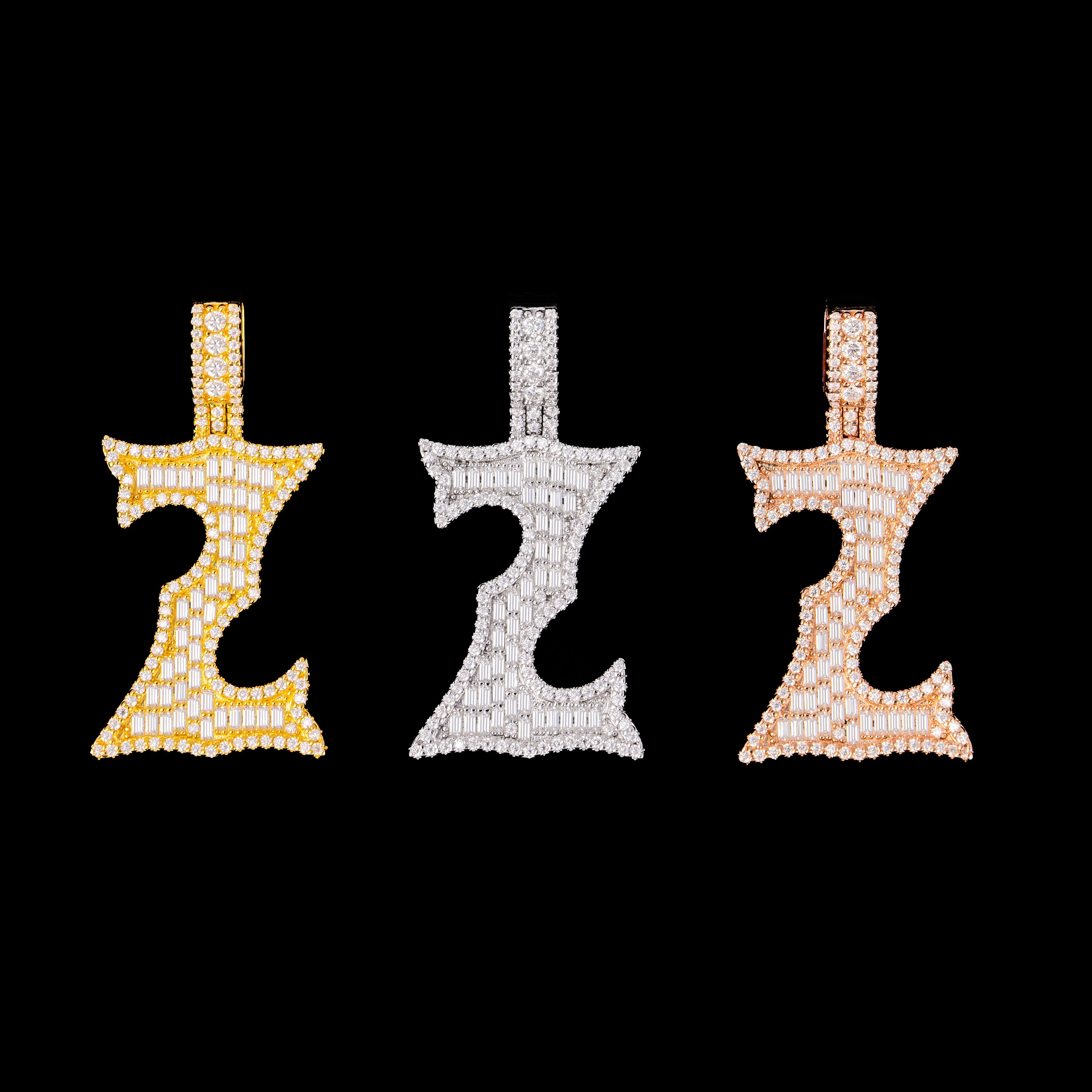 Baguette Letter Pendant – Iced Out VVS Moissanite Initial Pendant – alternate product view 7